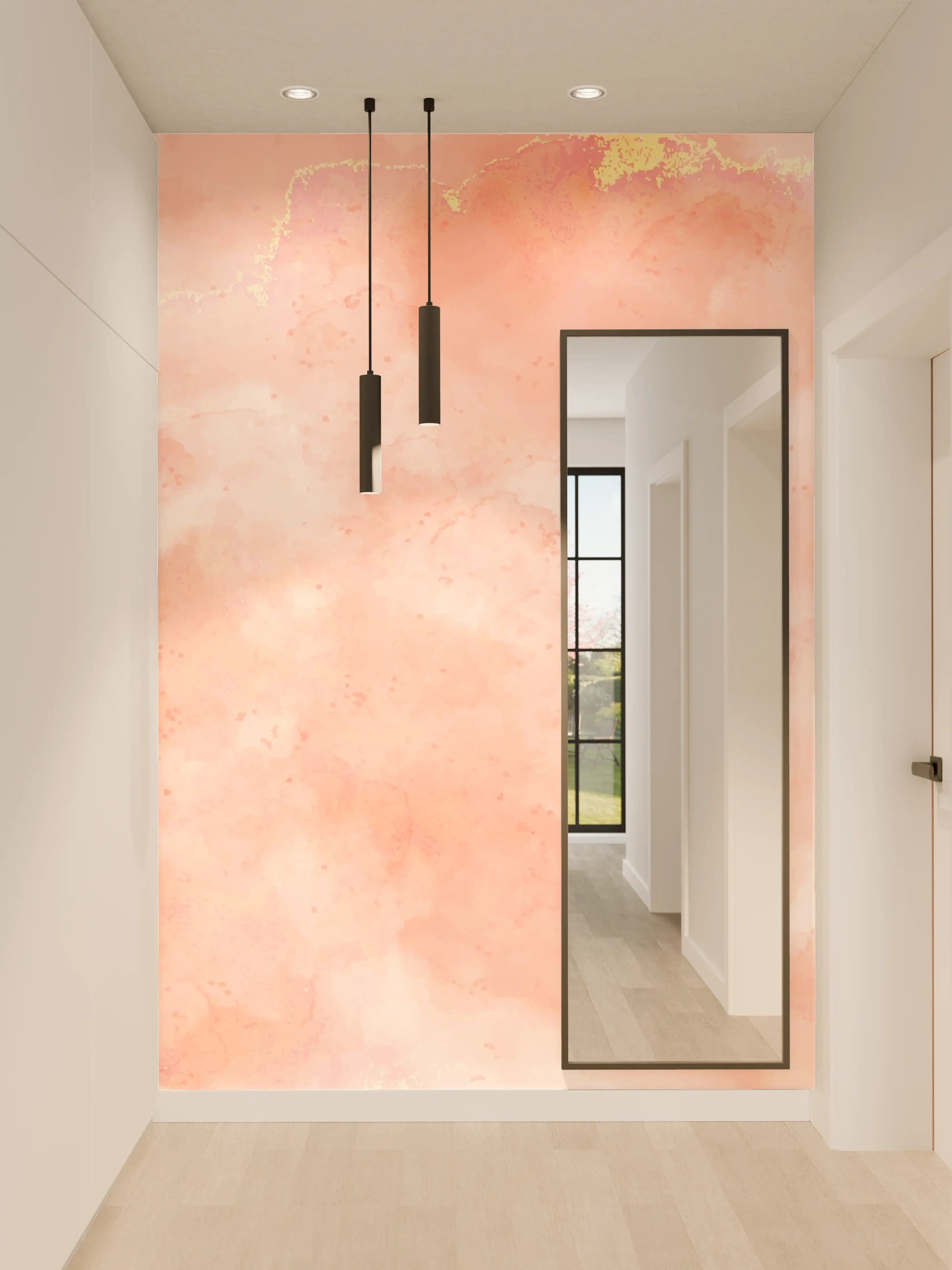 Wandverkleidung Flur - Rosa Marmor Textur mit Goldakzenten