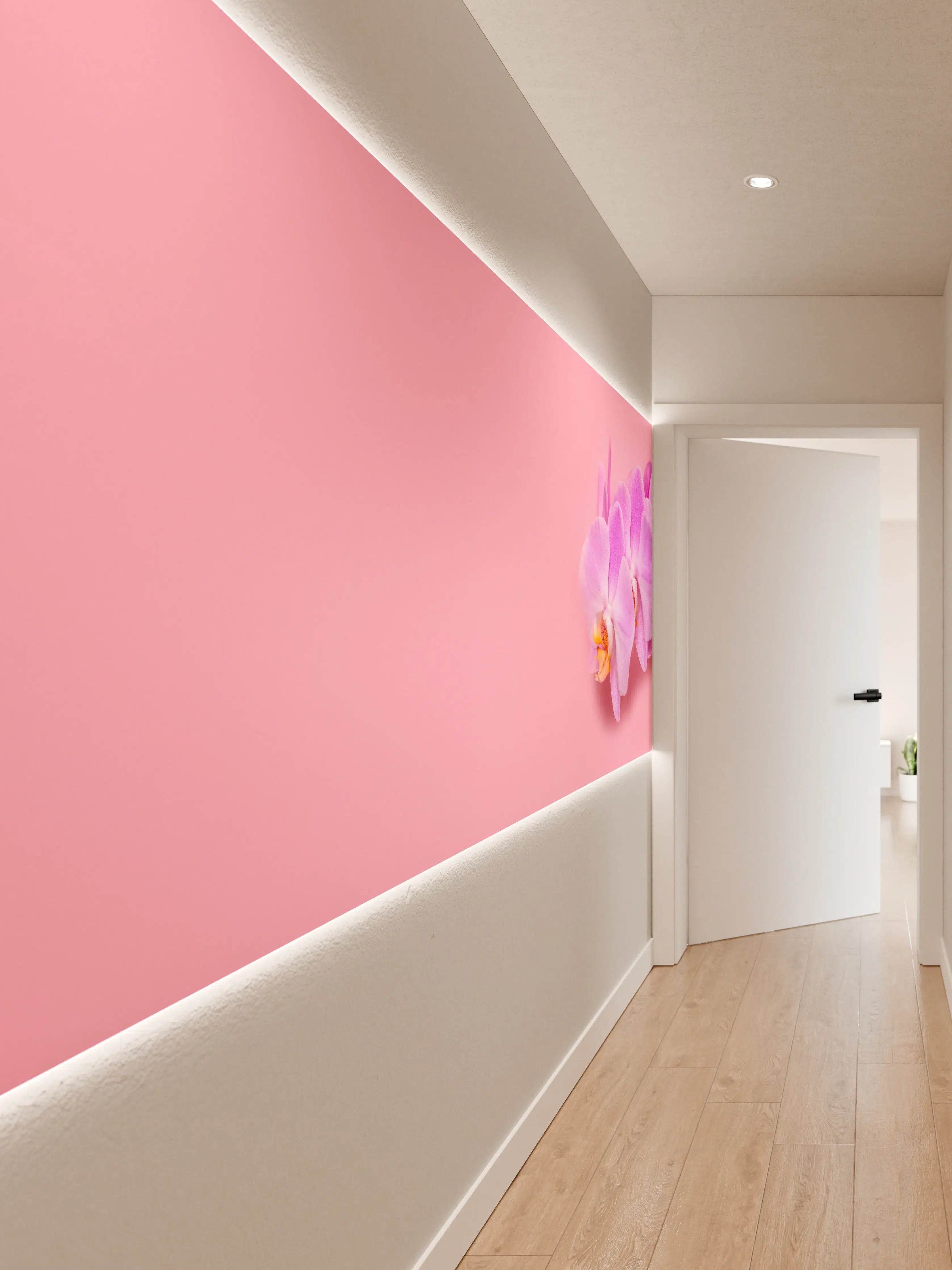Wandverkleidung Flur - Rosa Orchideen auf Pink
