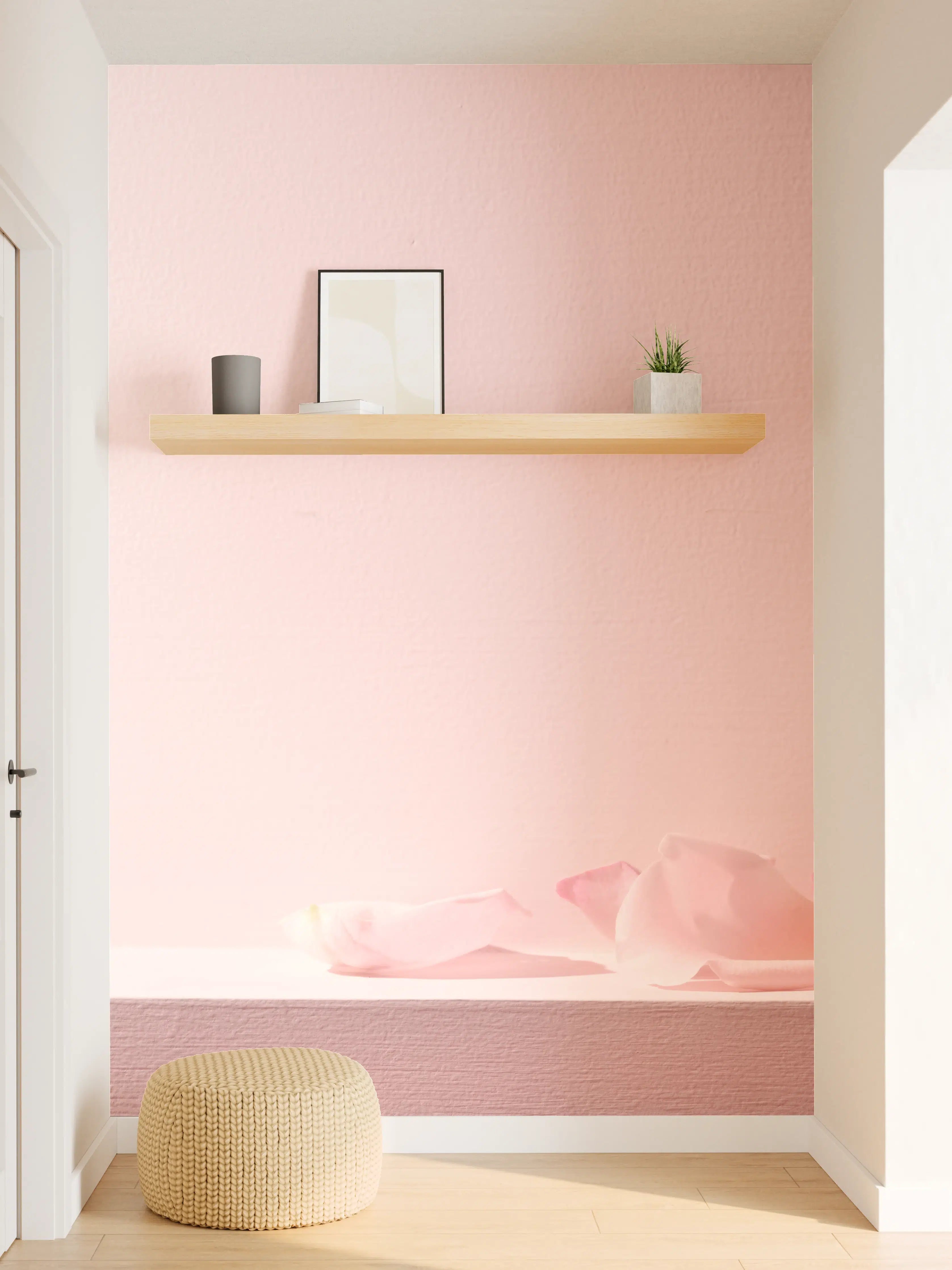 Wandverkleidung Flur - Rosa Rosen und Kerze auf einem rosa Hintergrund