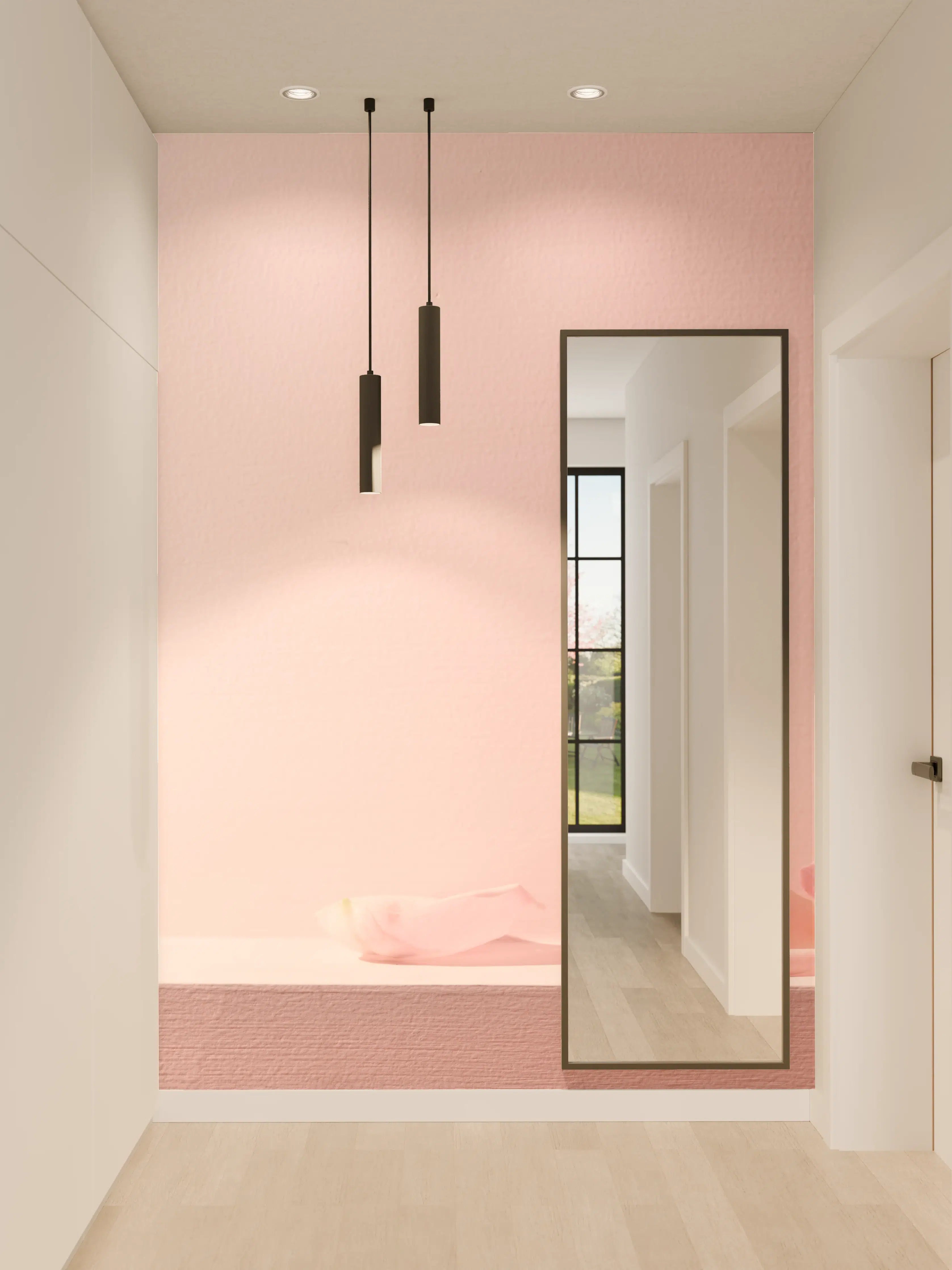 Wandverkleidung Flur - Rosa Rosen und Kerze auf einem rosa Hintergrund