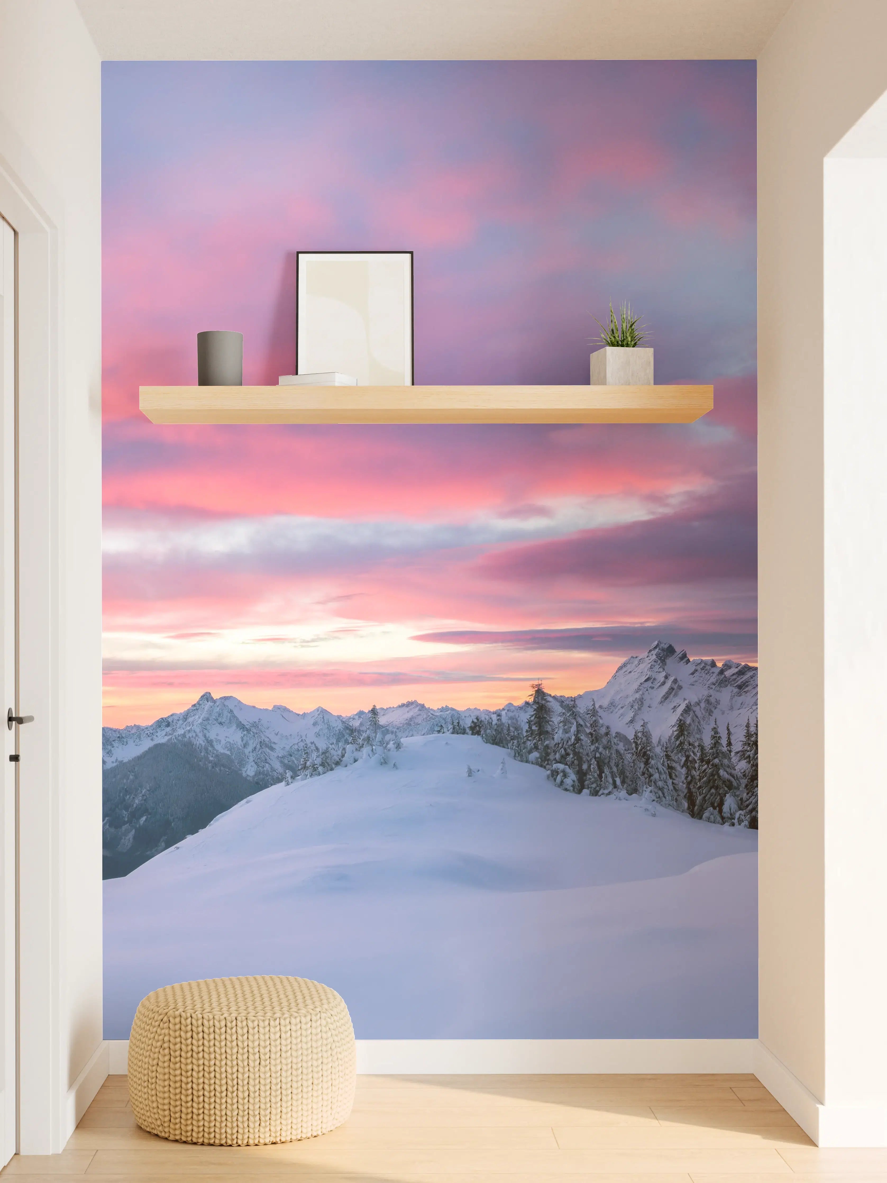 Wandverkleidung Flur - Rosa Sonnenuntergang Bergpanorama