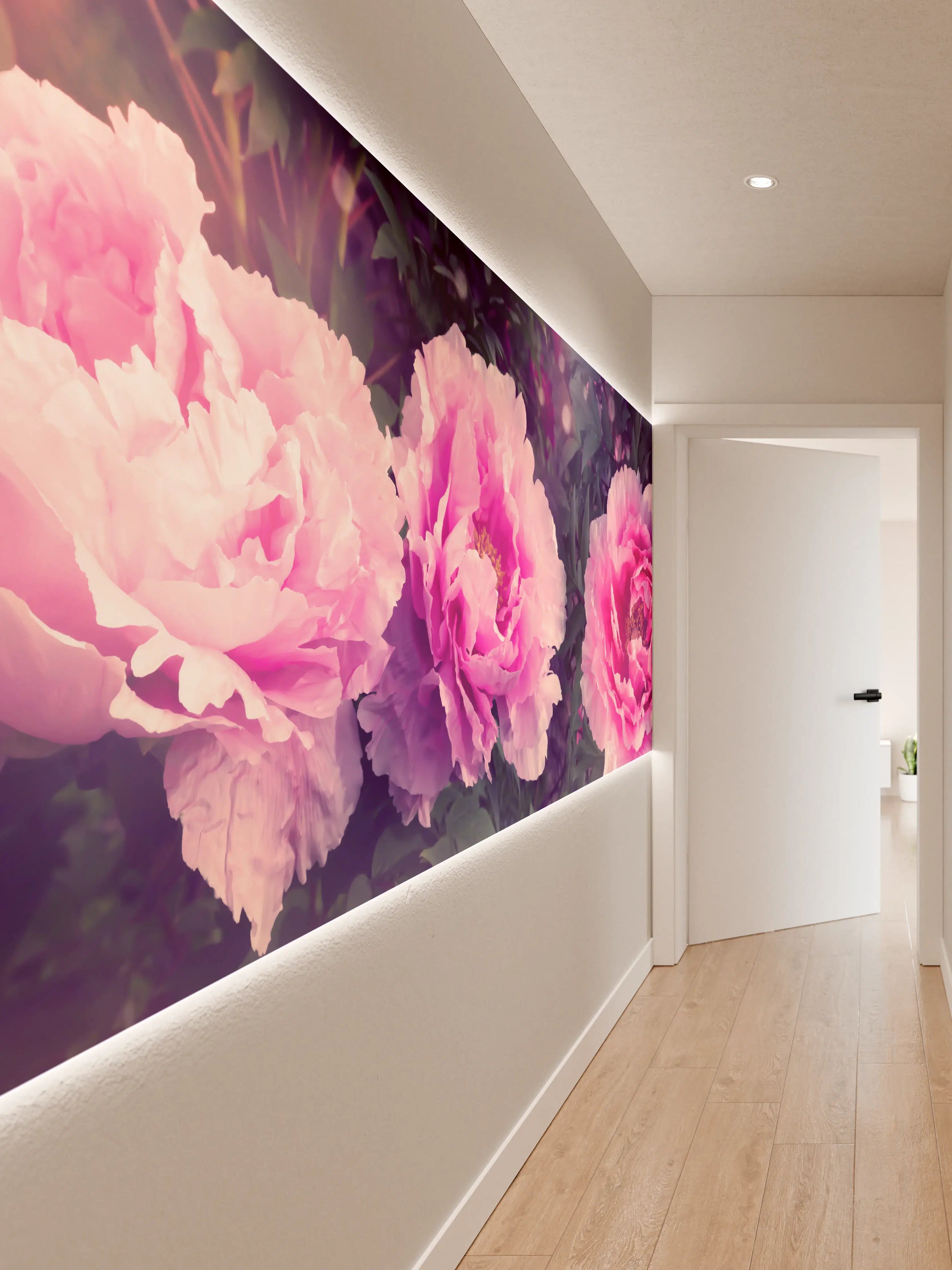 Wandverkleidung Flur - Rosa-Weiße Pfingstrosen