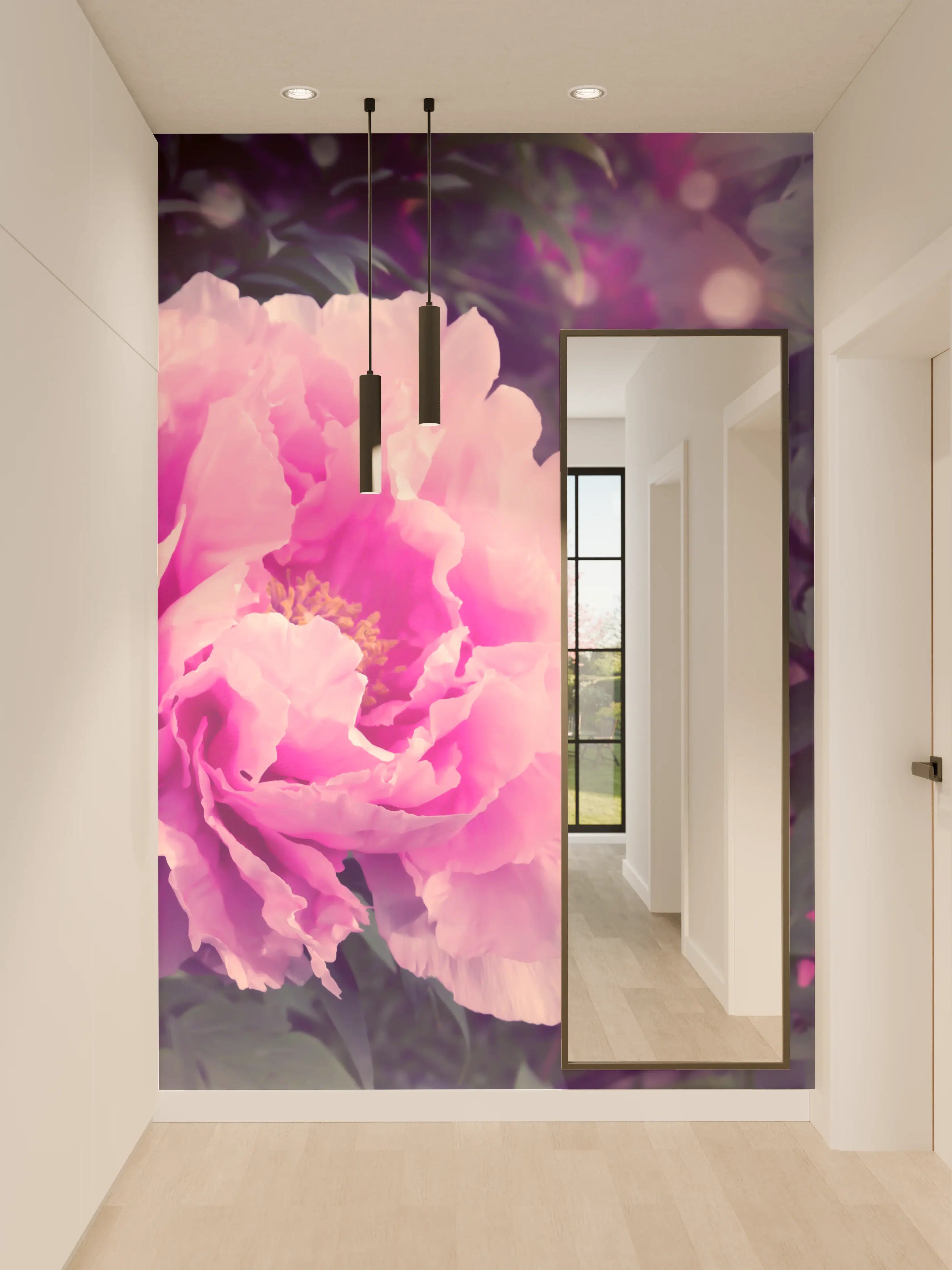 Wandverkleidung Flur - Rosa-Weiße Pfingstrosen
