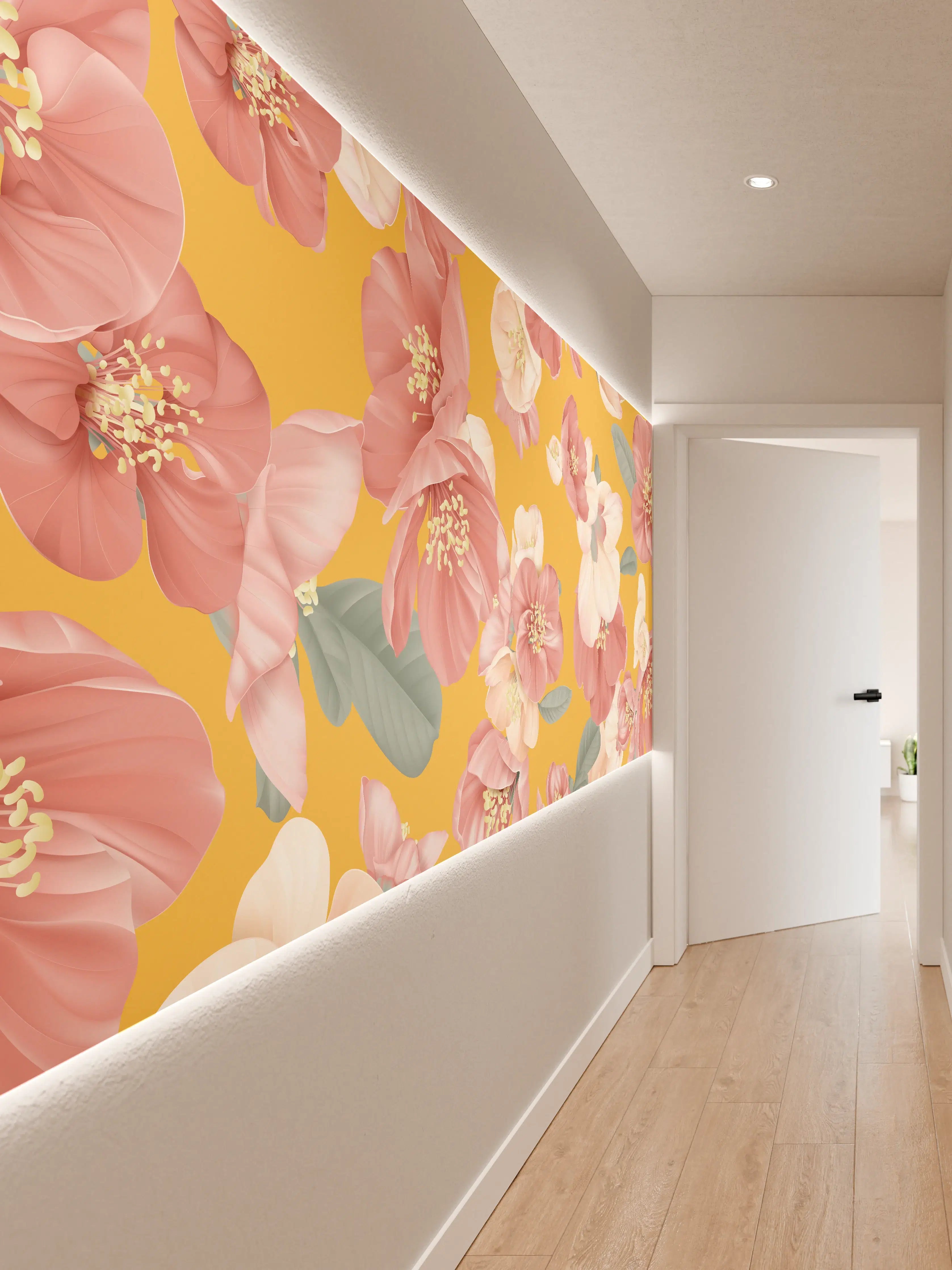 Wandverkleidung Flur - Rosa-weiße Blüten