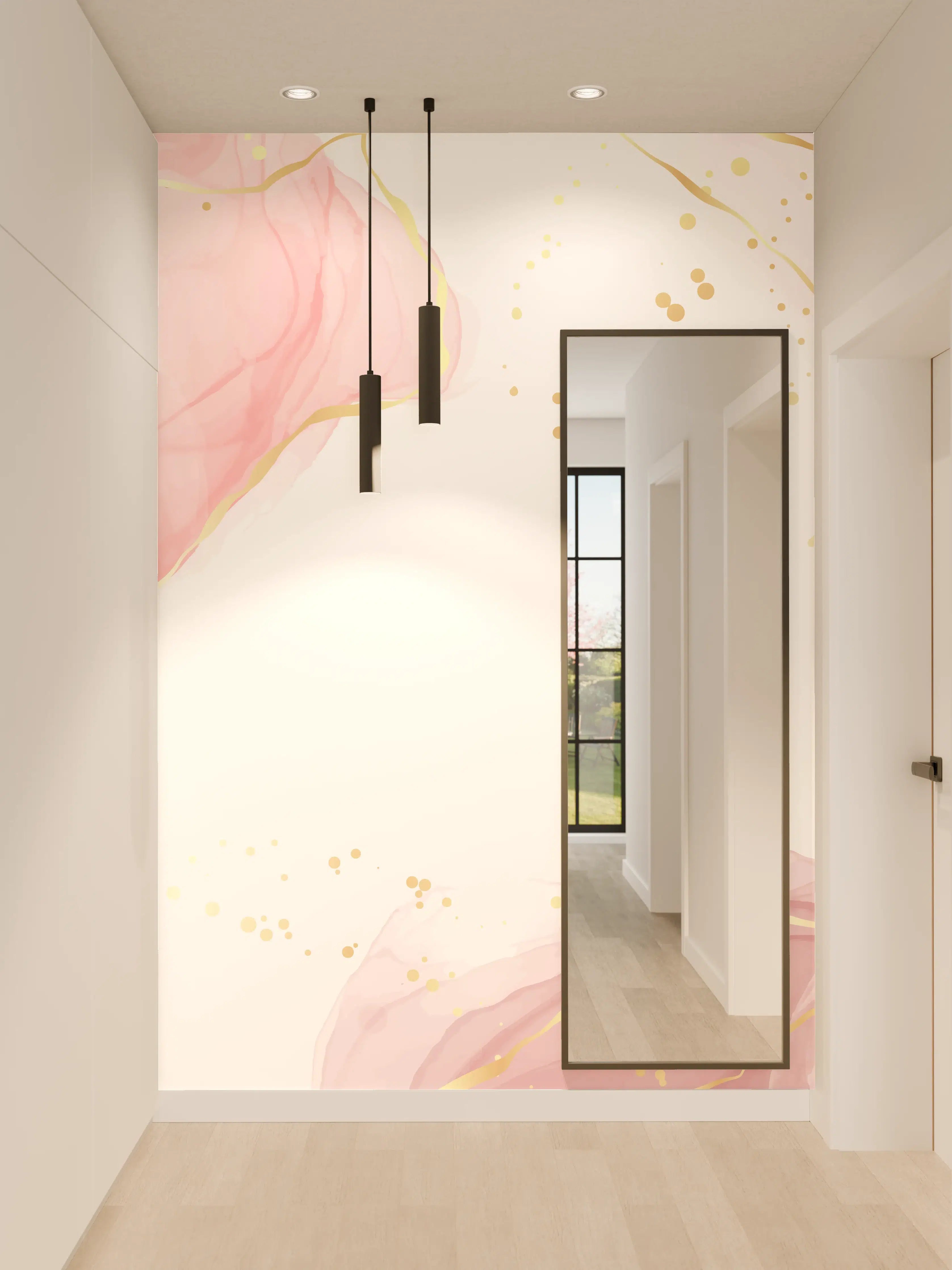 Wandverkleidung Flur - Rosé-Goldene Abstrakte Kunst