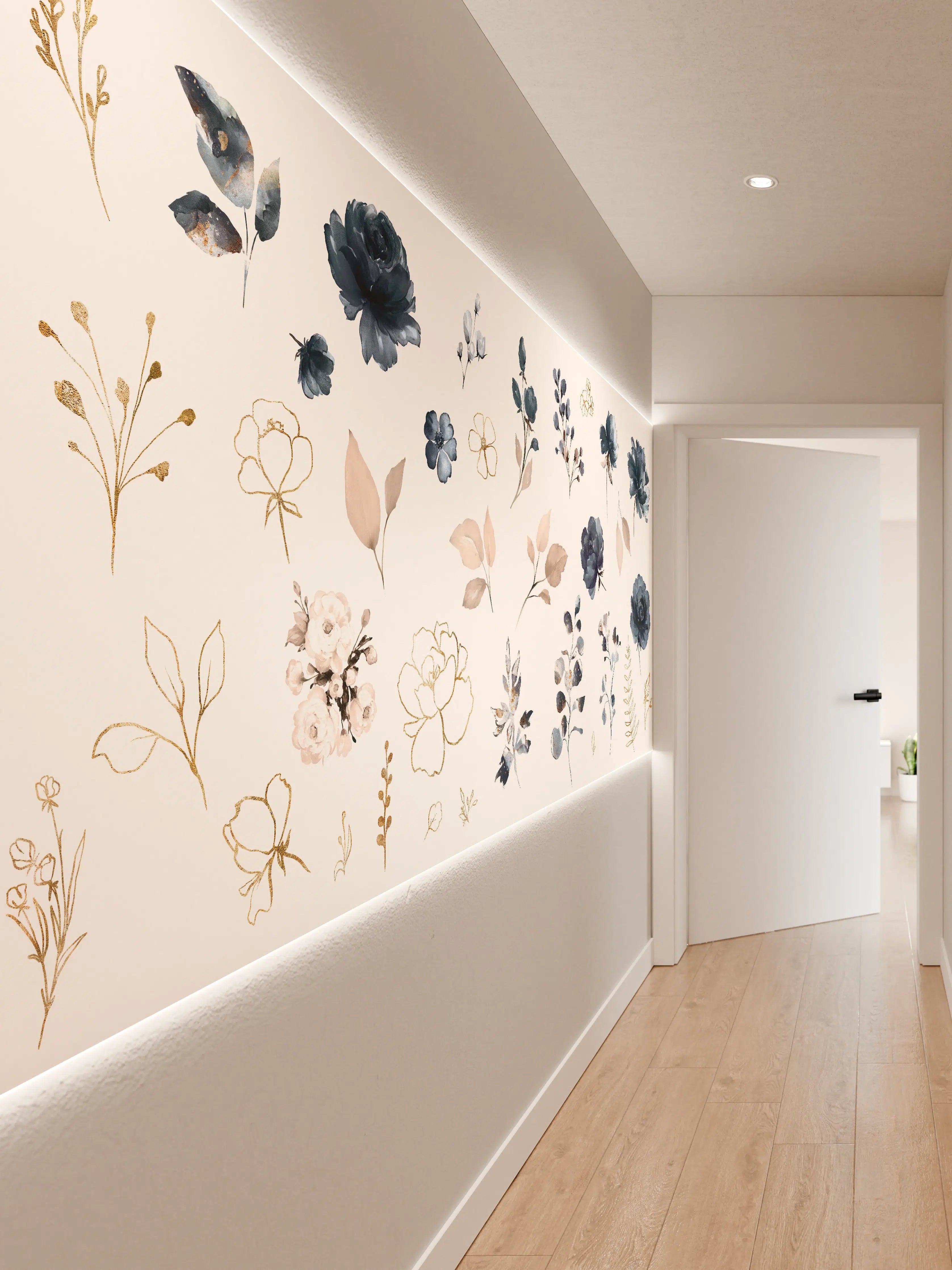 Wandverkleidung Flur - Rosen im Aquarell-Design