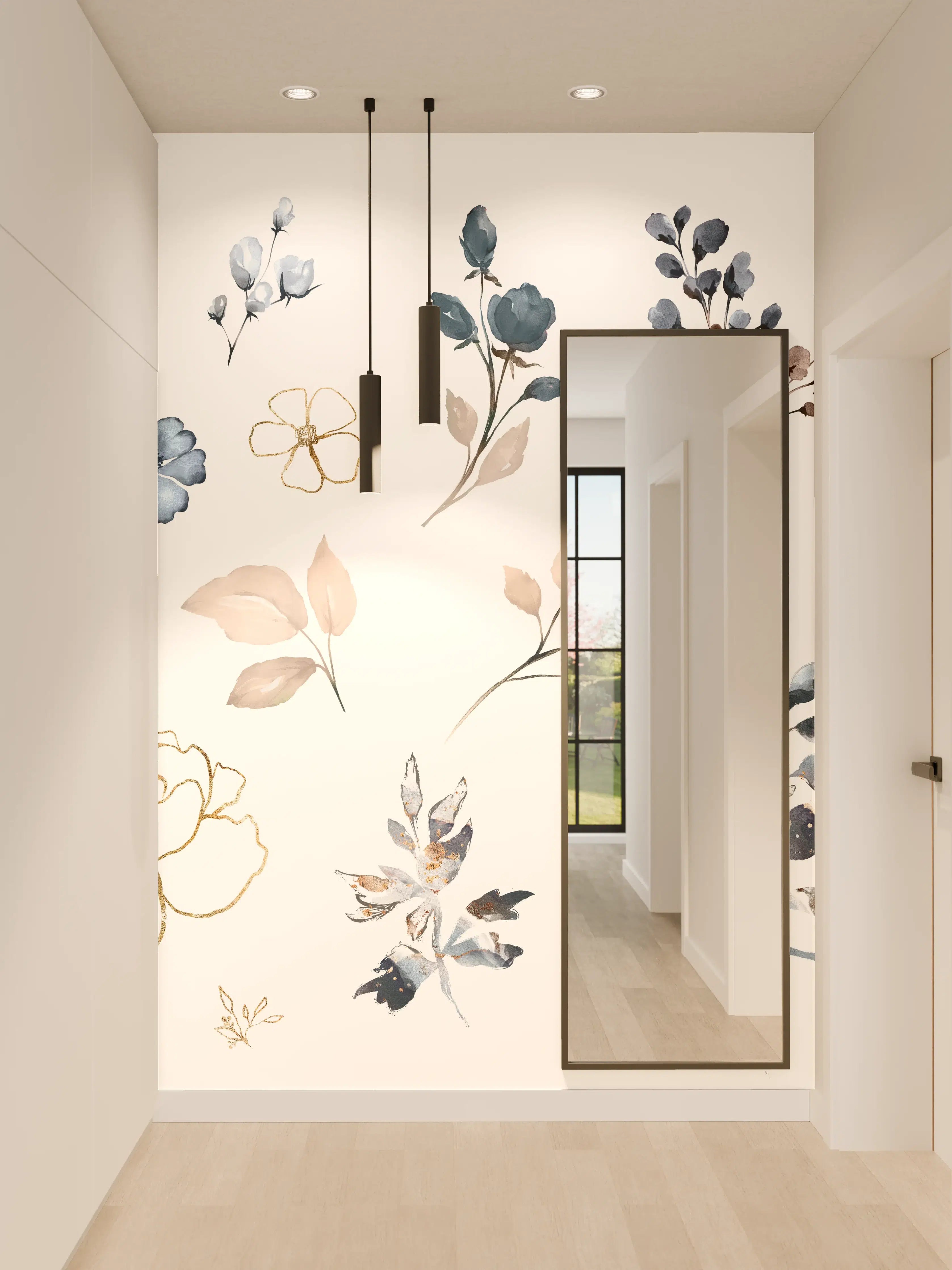 Wandverkleidung Flur - Rosen im Aquarell-Design