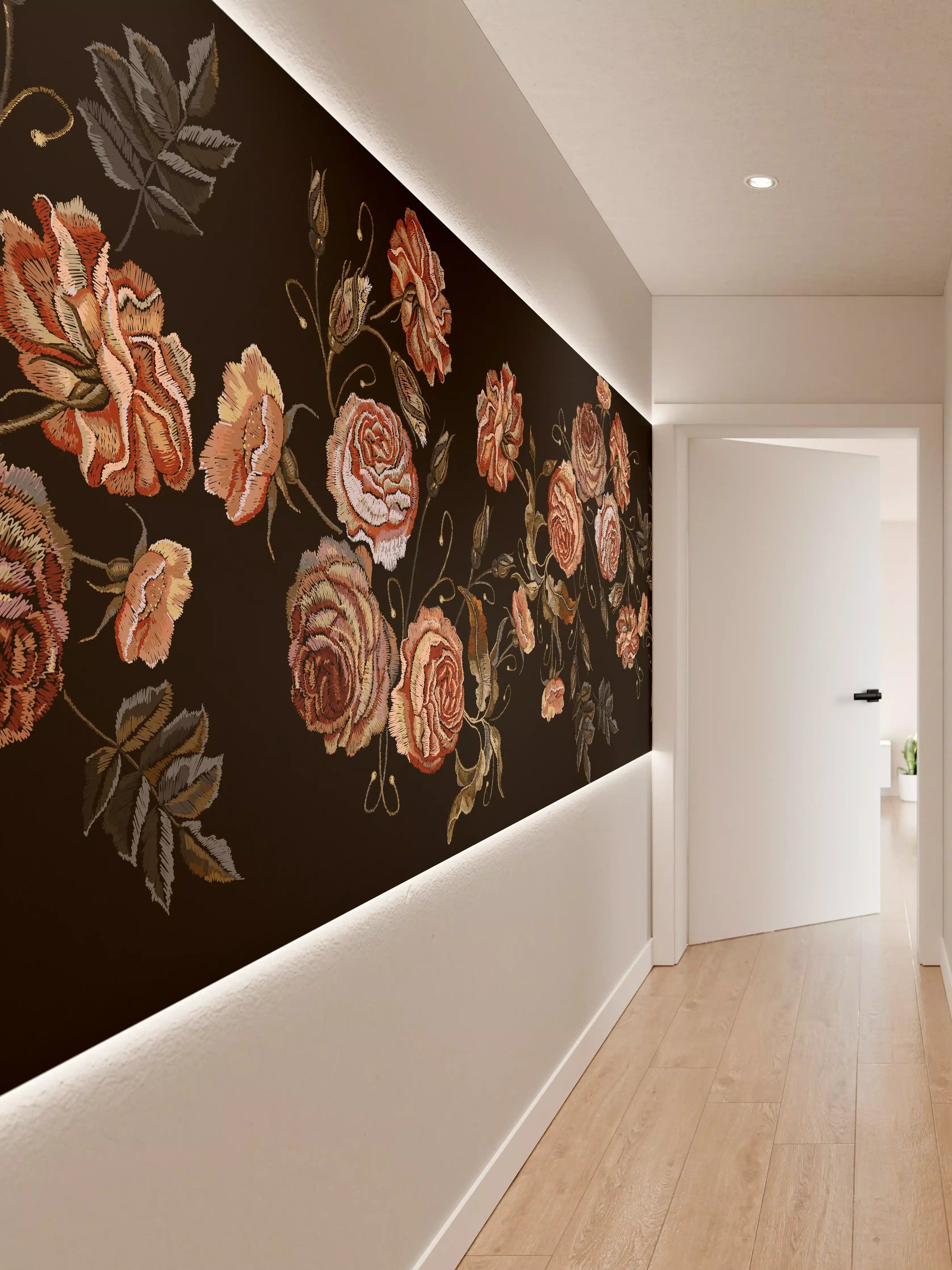 Wandverkleidung Flur - Rosen in der Dunkelheit