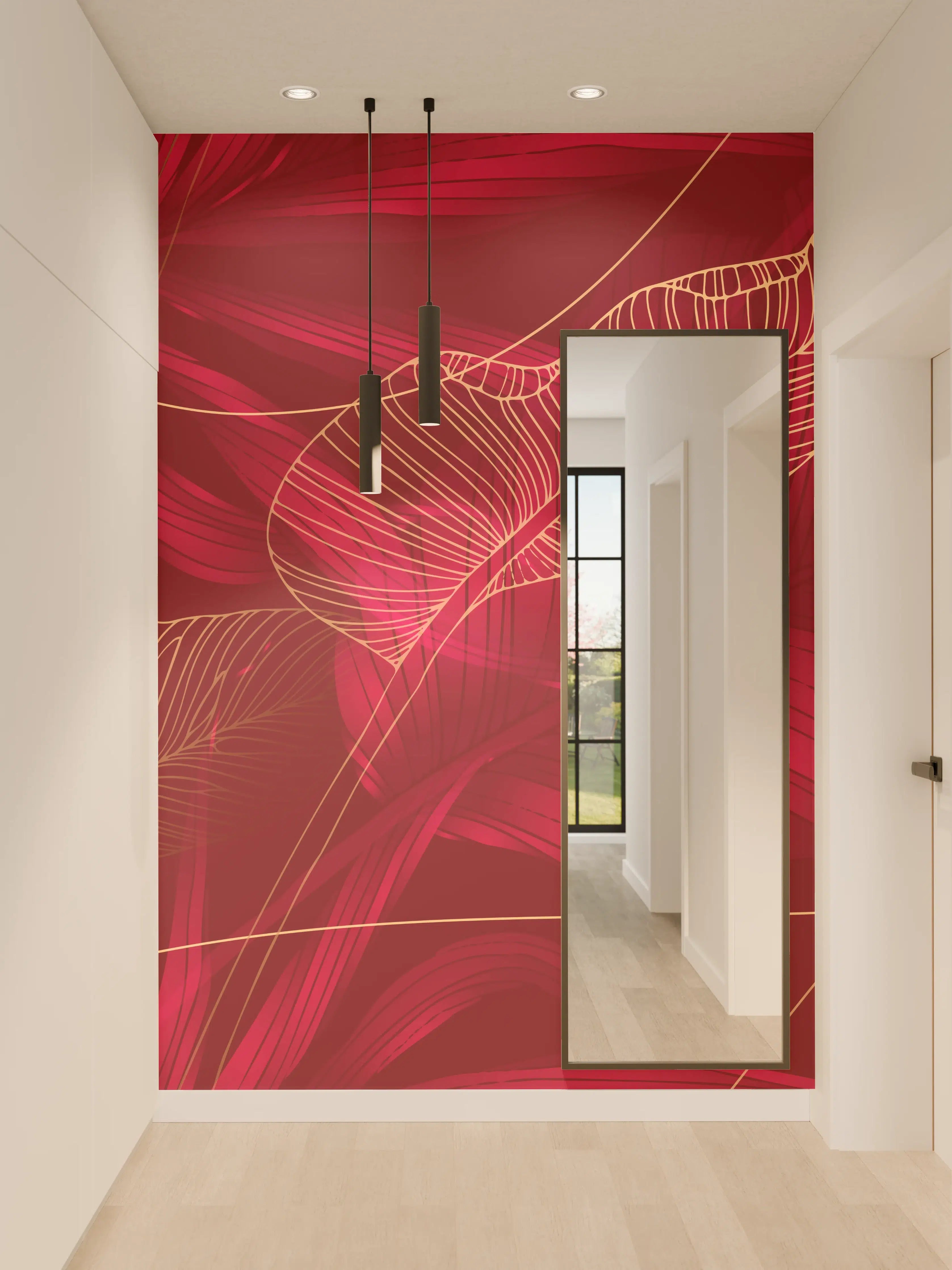 Wandverkleidung Flur - Rote Florale Muster Textur