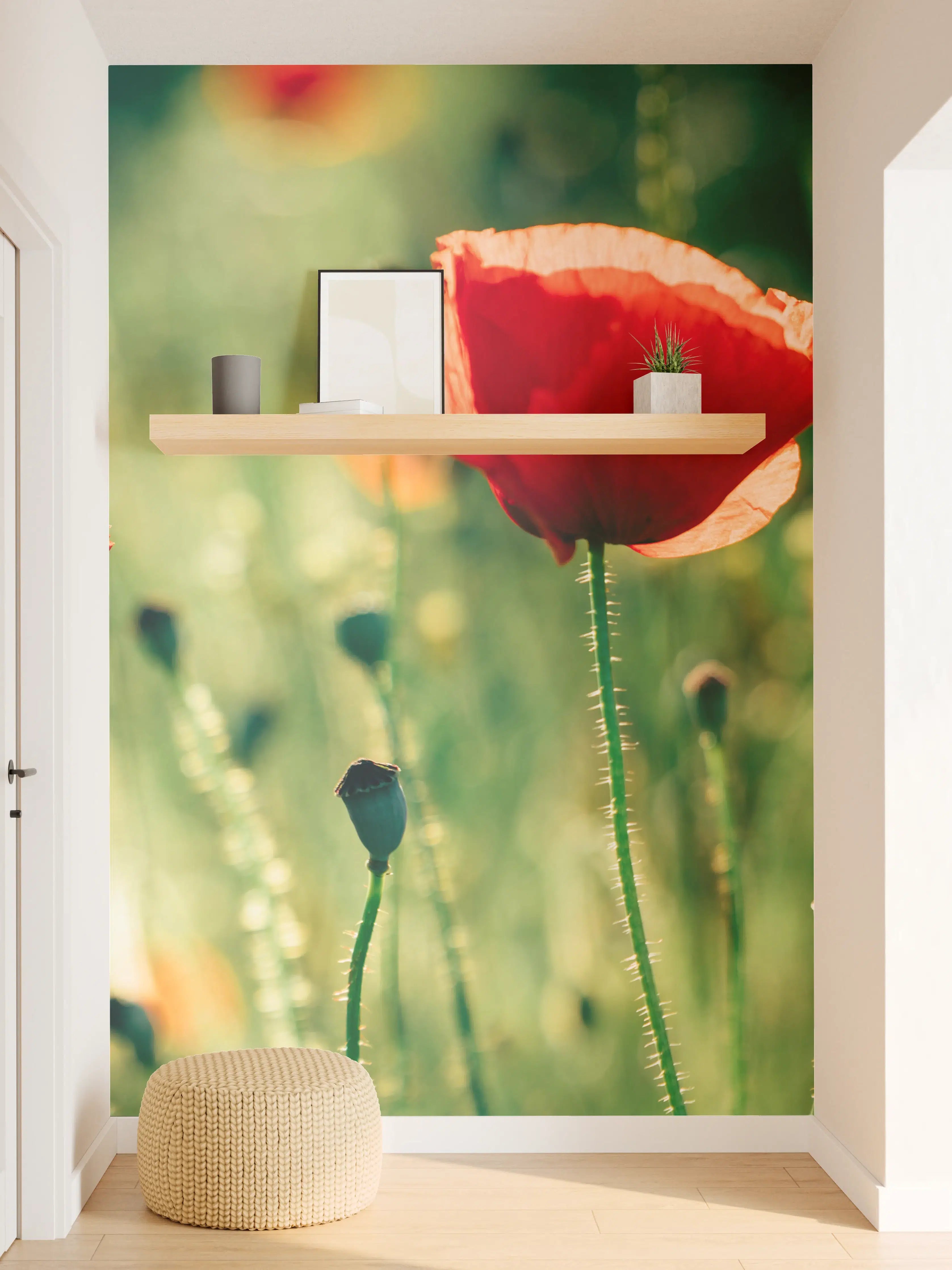 Wandverkleidung Flur - Rote Mohnblumen Sommerwiese