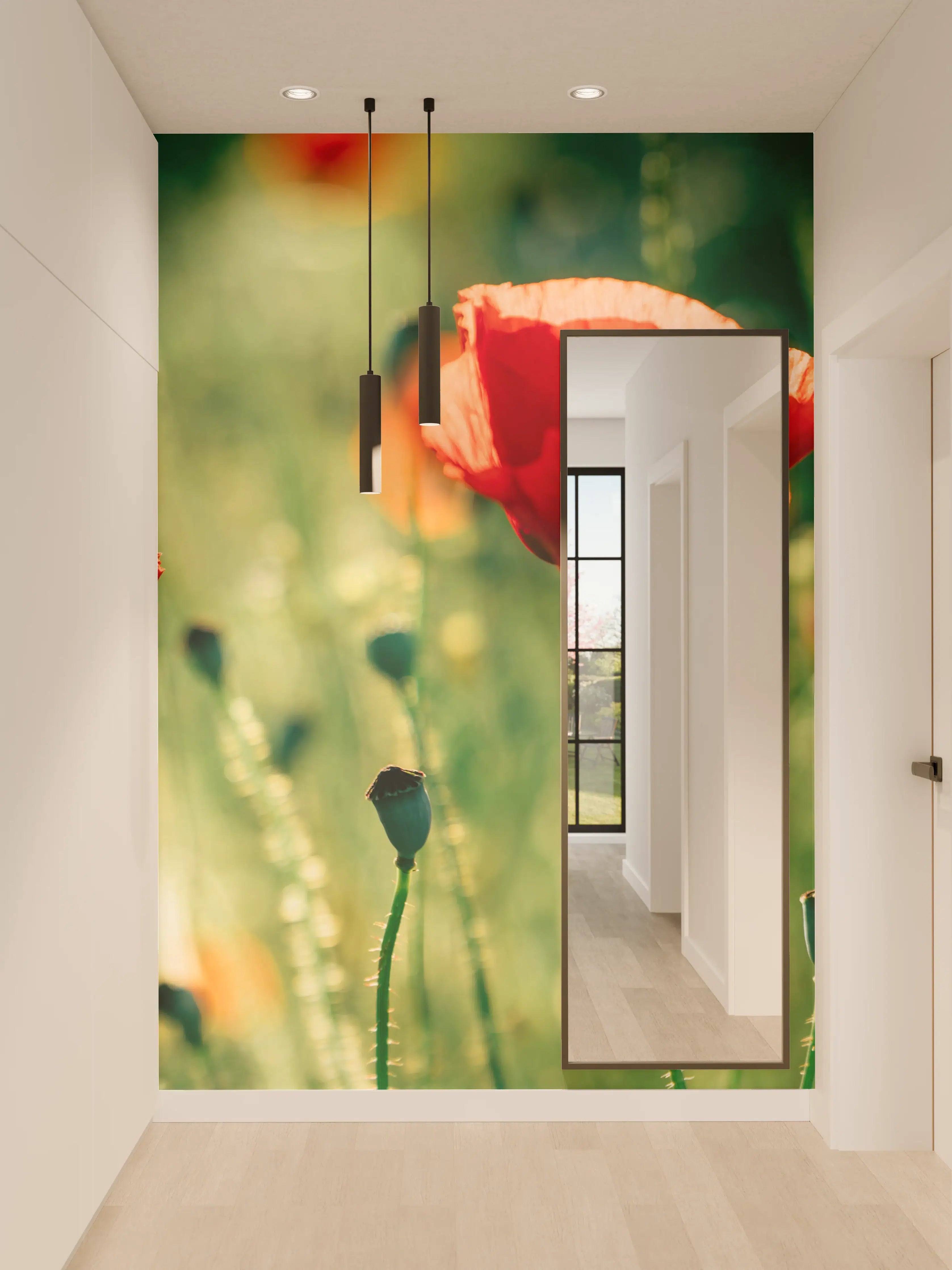 Wandverkleidung Flur - Rote Mohnblumen Sommerwiese