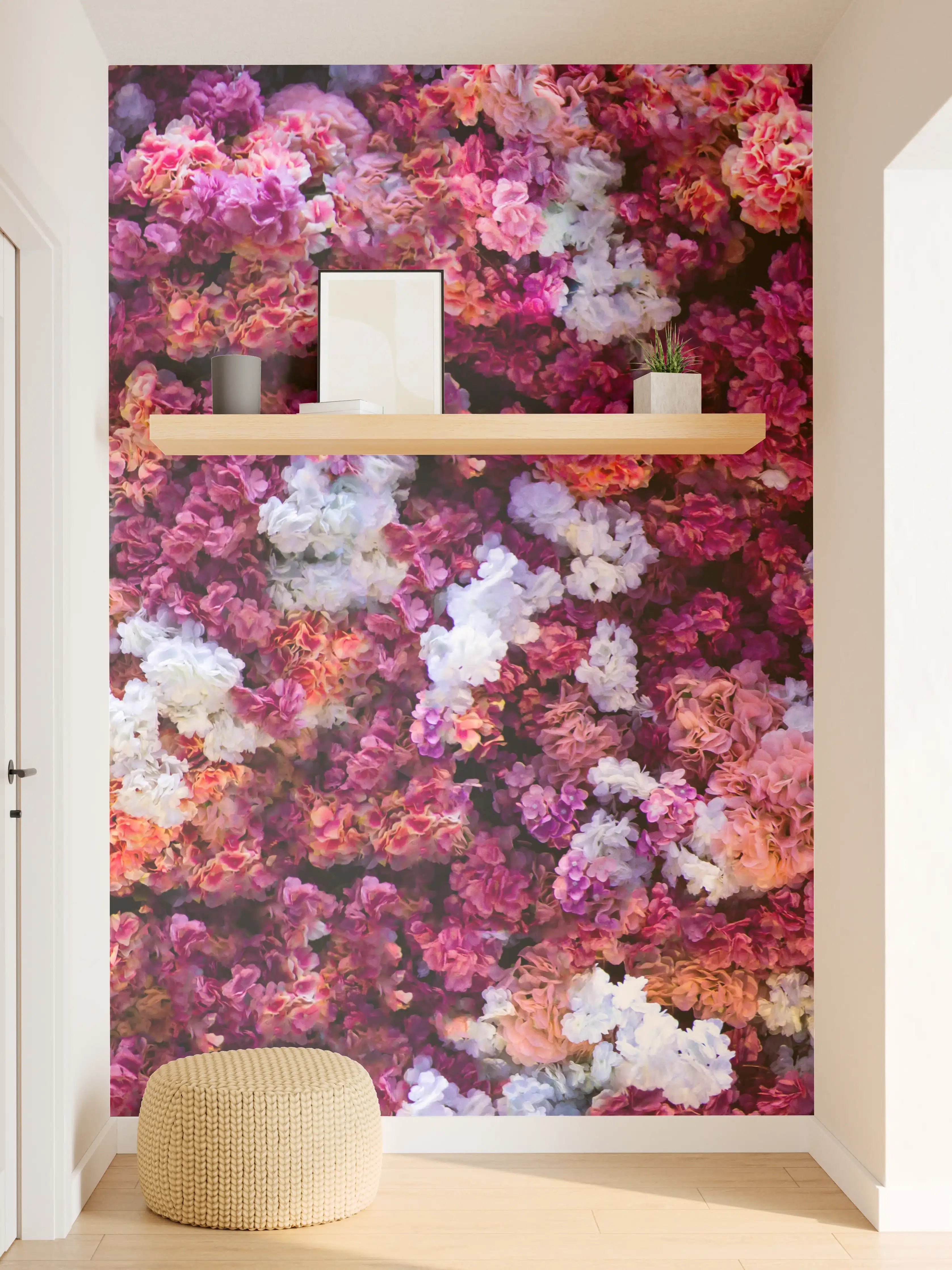 Wandverkleidung Flur - Rote-Weiße Blumenwand Natur