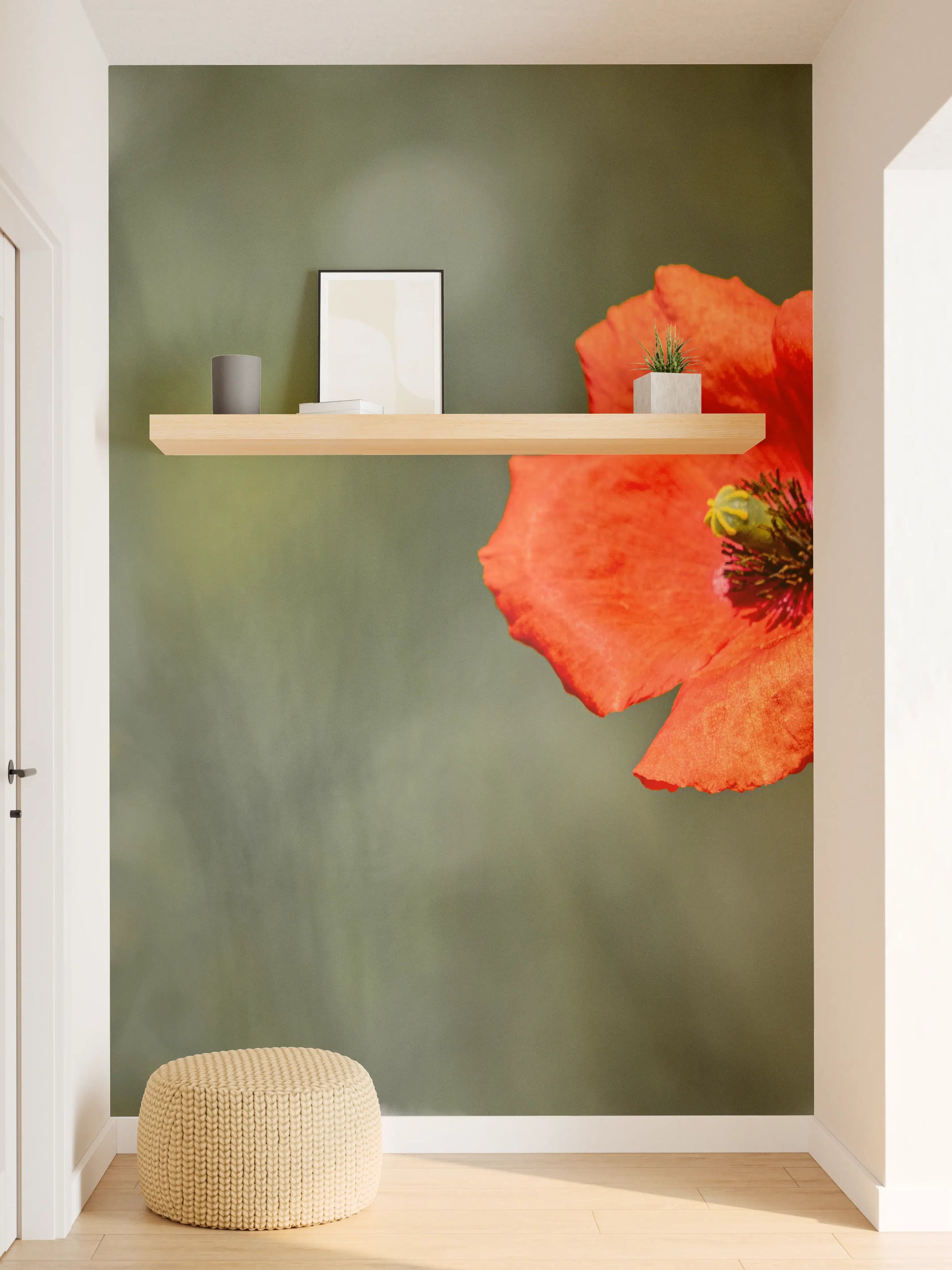 Wandverkleidung Flur - Roter Mohn inmitten des Grüns