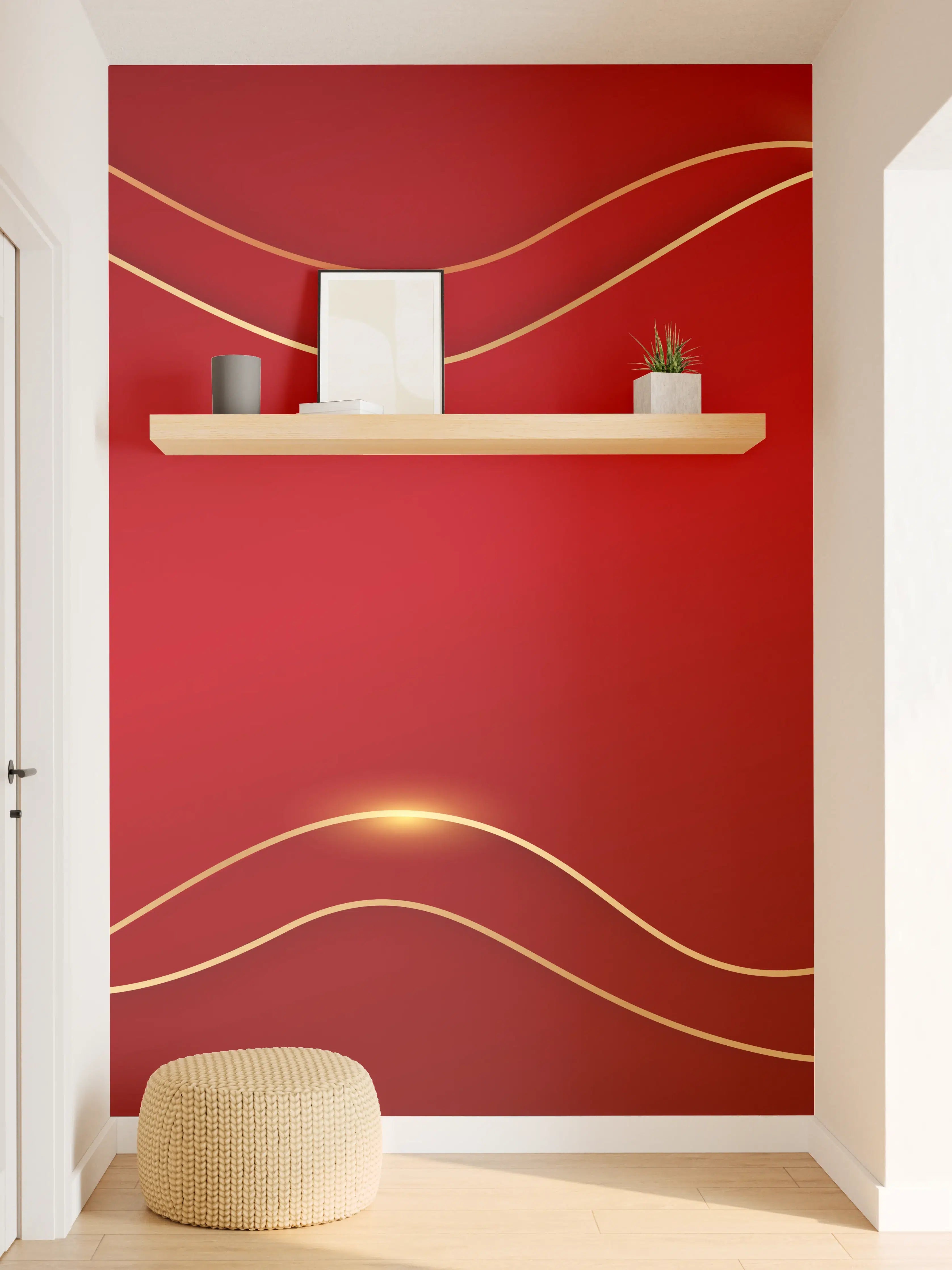 Wandverkleidung Flur - Rotes Luxus-Design mit Goldakzenten