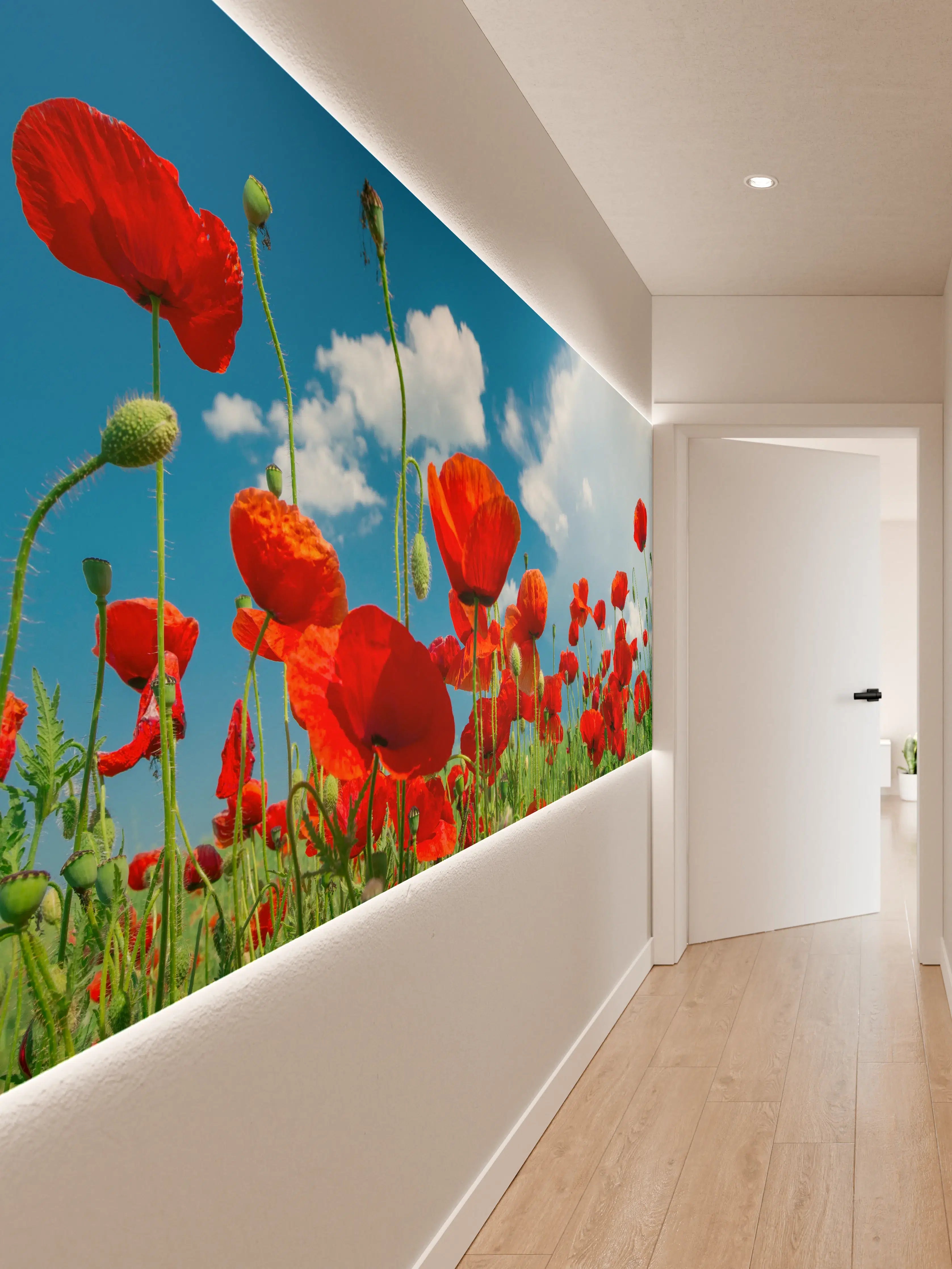 Wandverkleidung Flur - Rotes Mohnblumenfeld