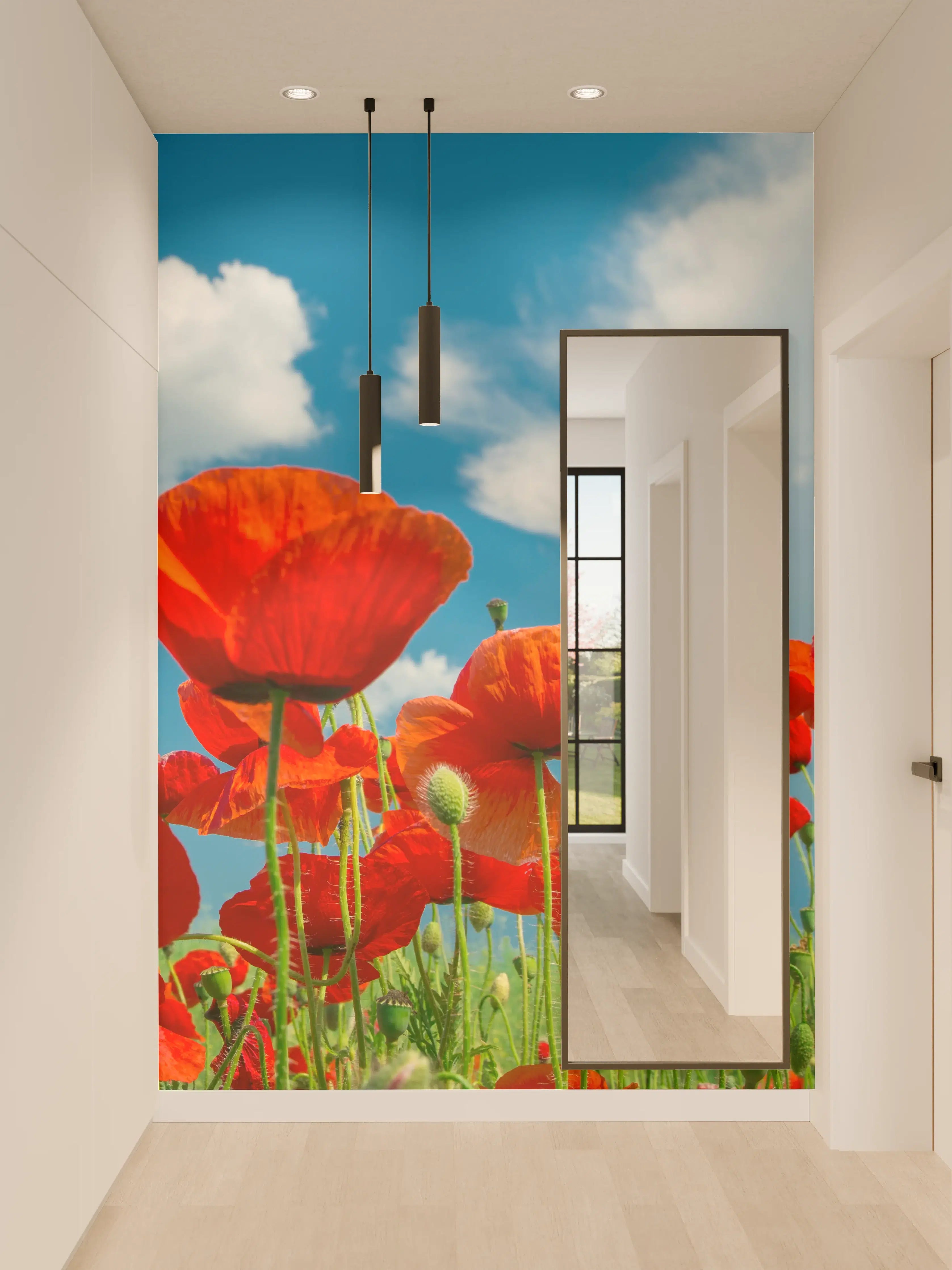 Wandverkleidung Flur - Rotes Mohnblumenfeld