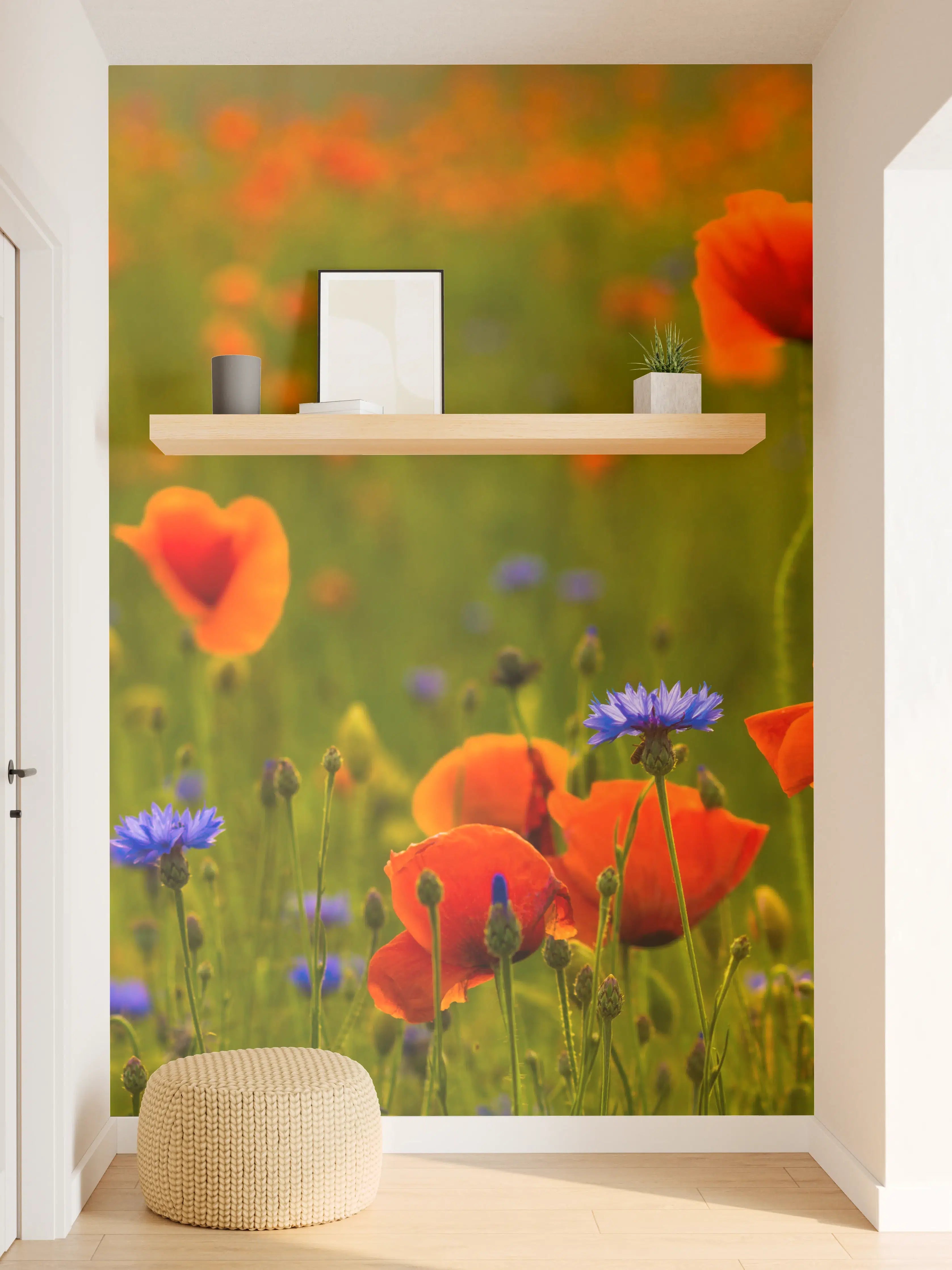 Wandverkleidung Flur - Rotes Mohnfeld mit Kornblumen