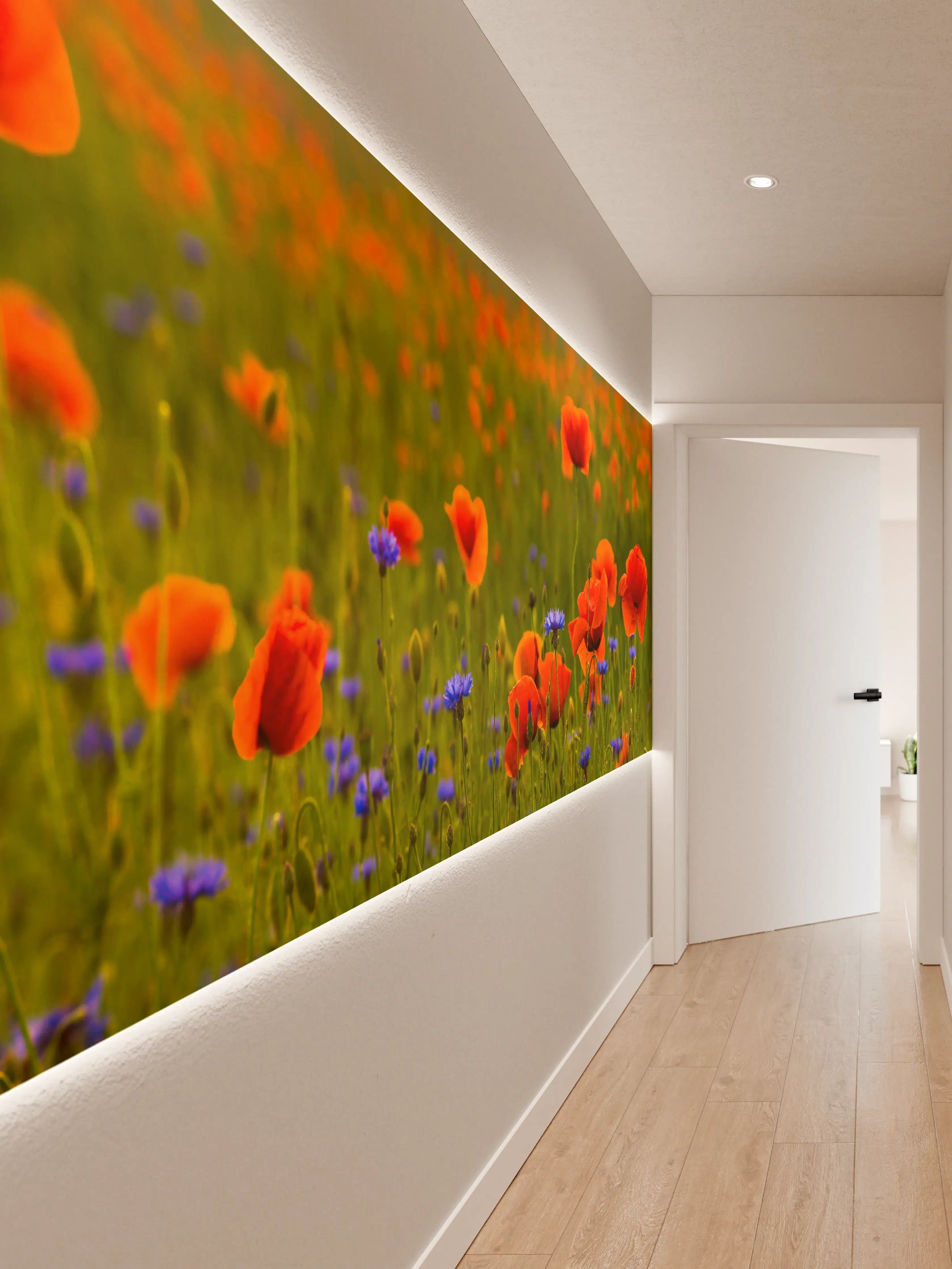 Wandverkleidung Flur - Rotes Mohnfeld mit Kornblumen