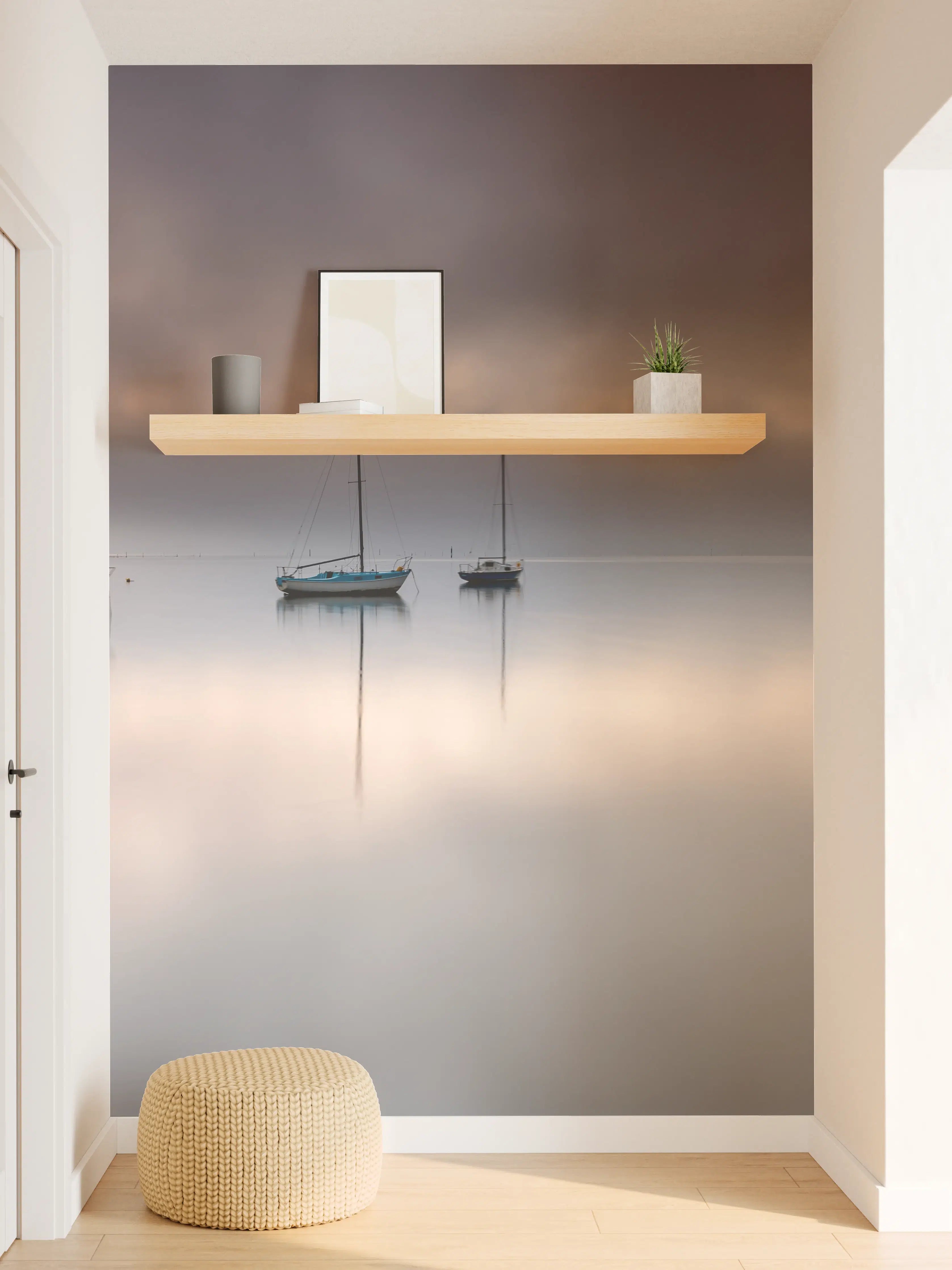 Wandverkleidung Flur - Ruhe am Wasser mit Segelbooten