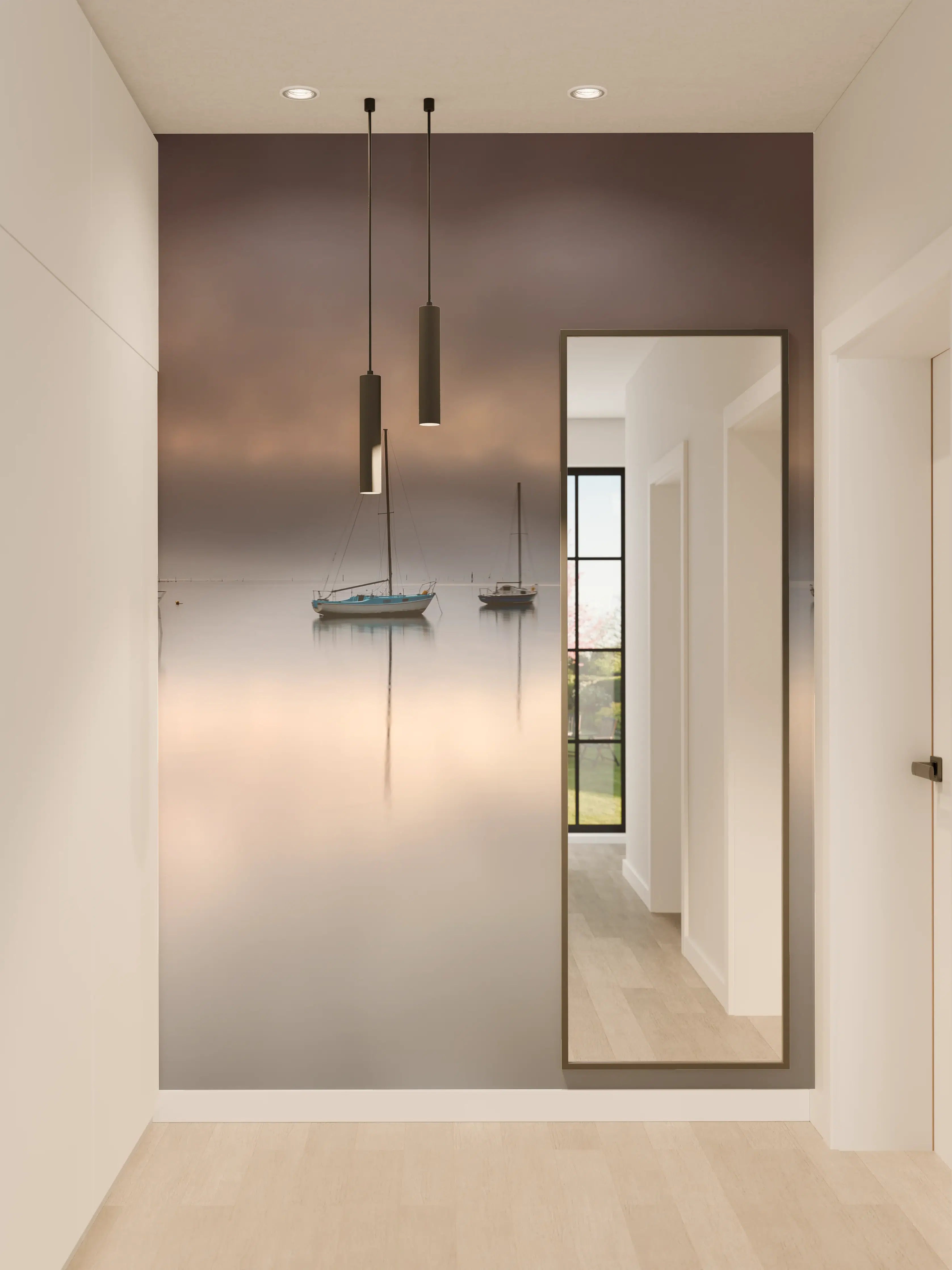 Wandverkleidung Flur - Ruhe am Wasser mit Segelbooten