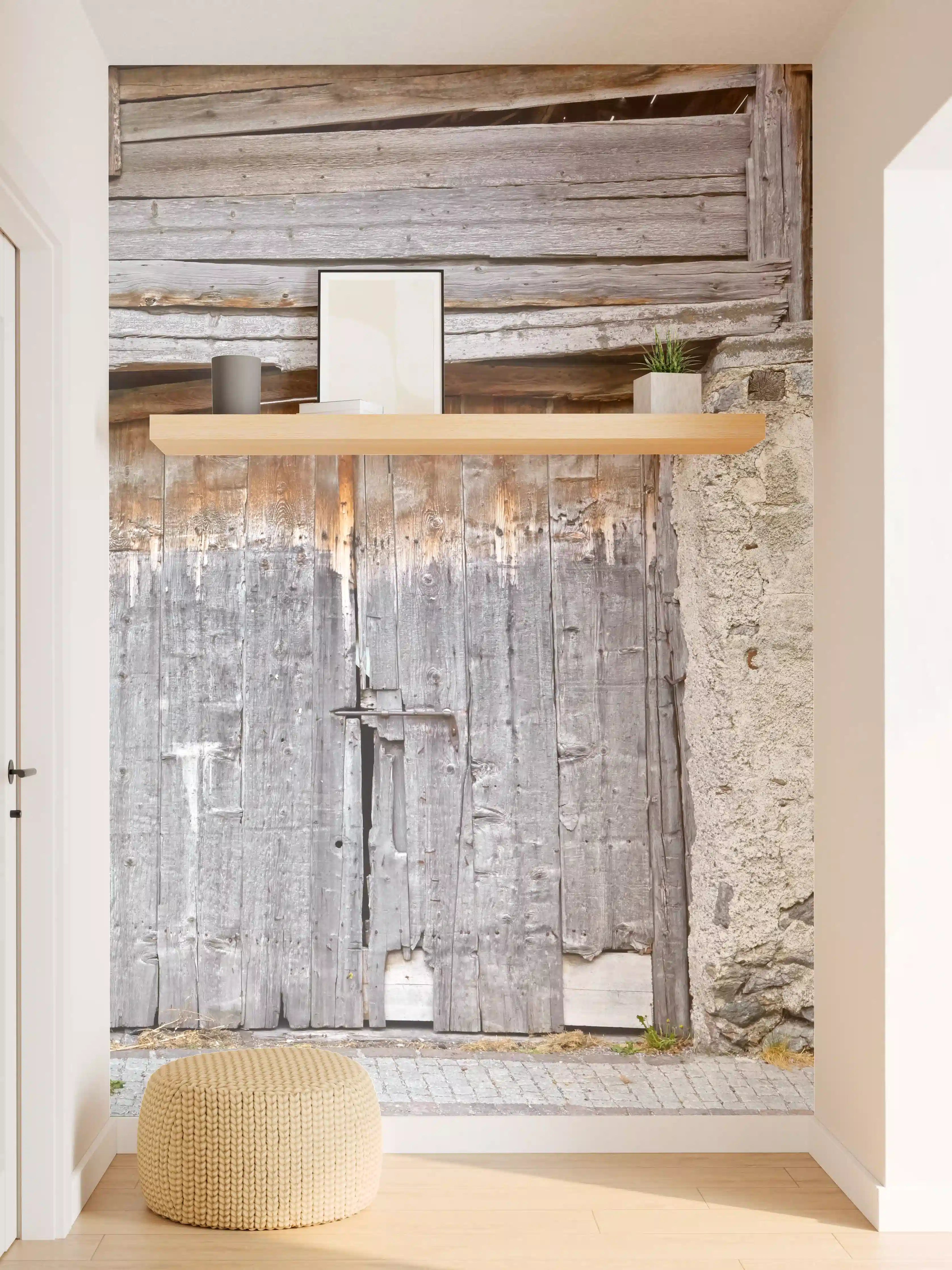 Wandverkleidung Flur - Rustikale Holz- und Steinzäune mit alten Bauwerken