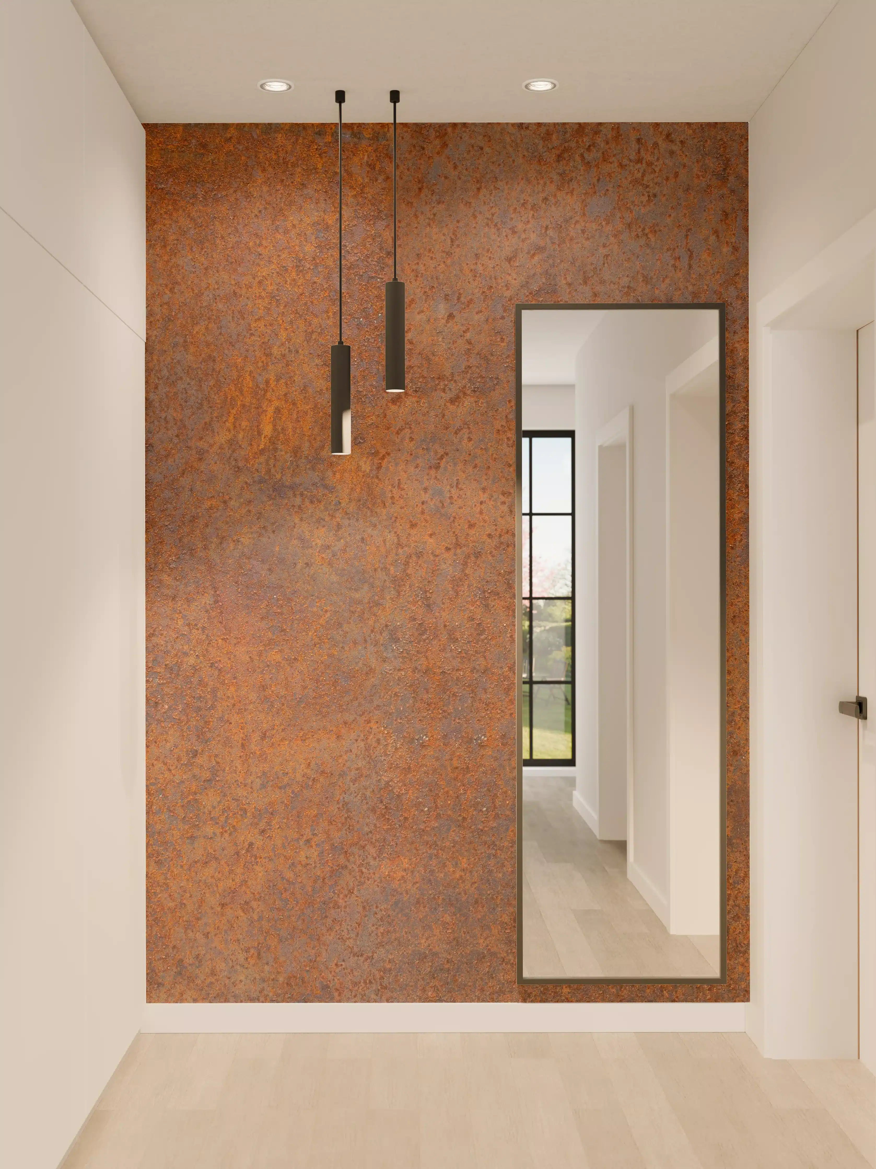 Wandverkleidung Flur - Rustikale Metalltextur mit warmen Tönen
