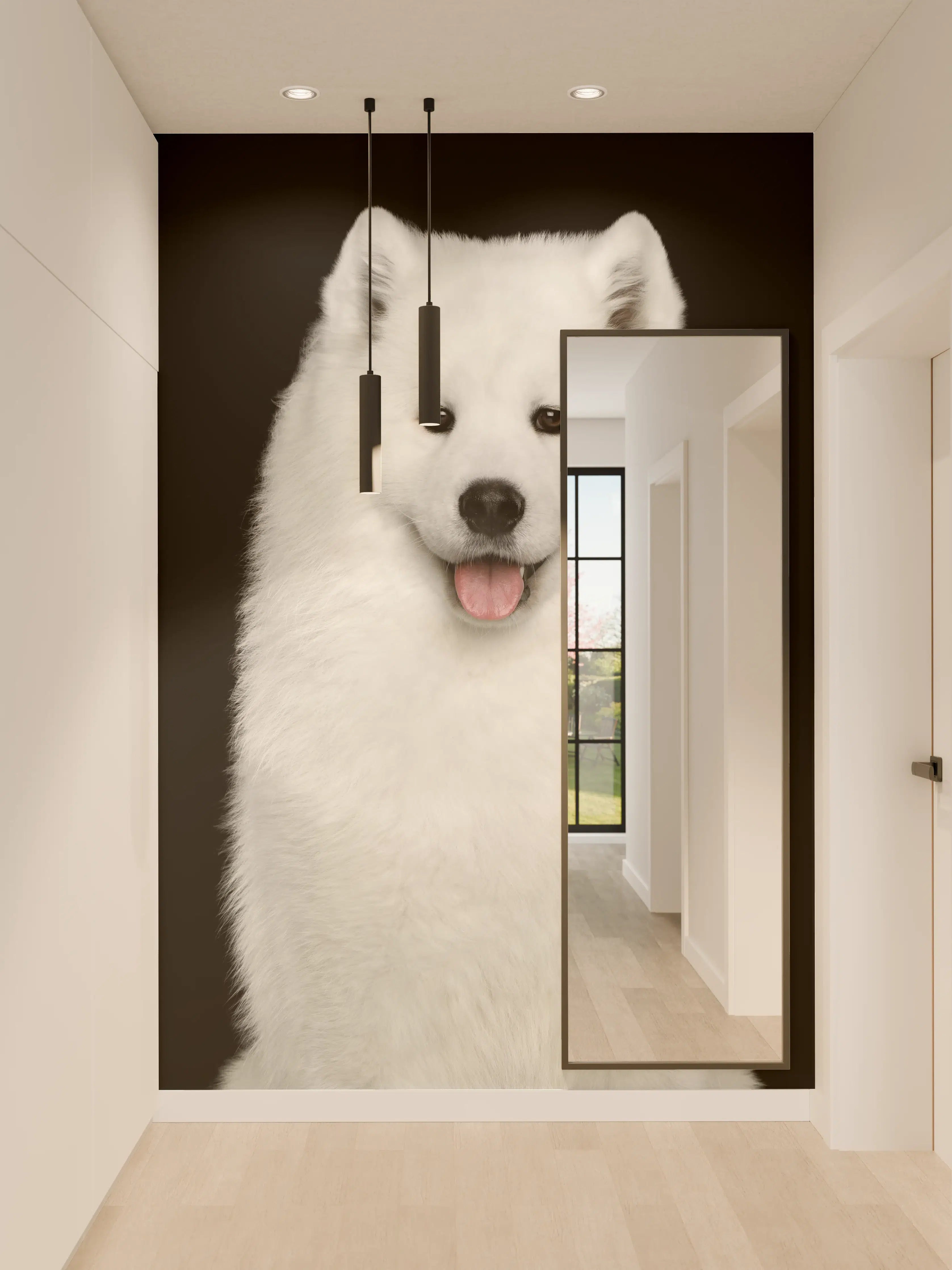 Wandverkleidung Flur - Samojeden Hund
