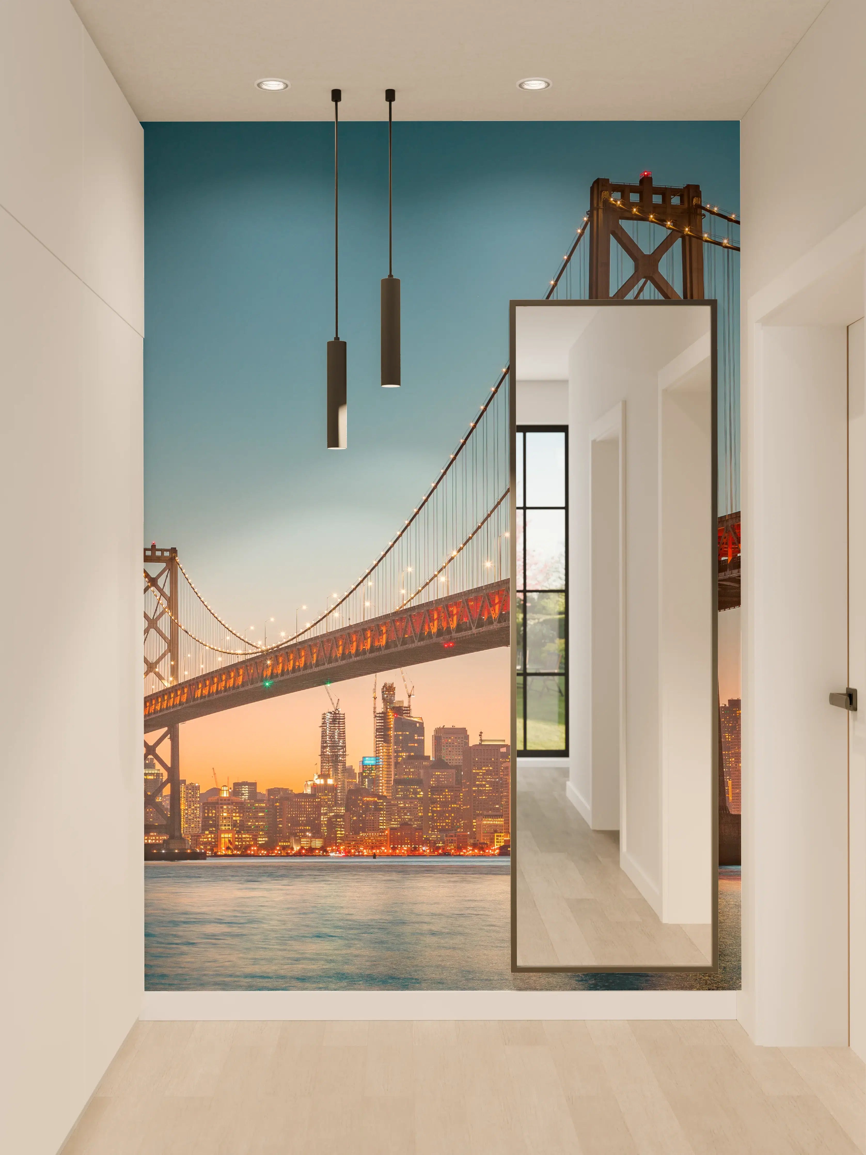 Wandverkleidung Flur - San Francisco Bay Bridge bei Sonnenuntergang