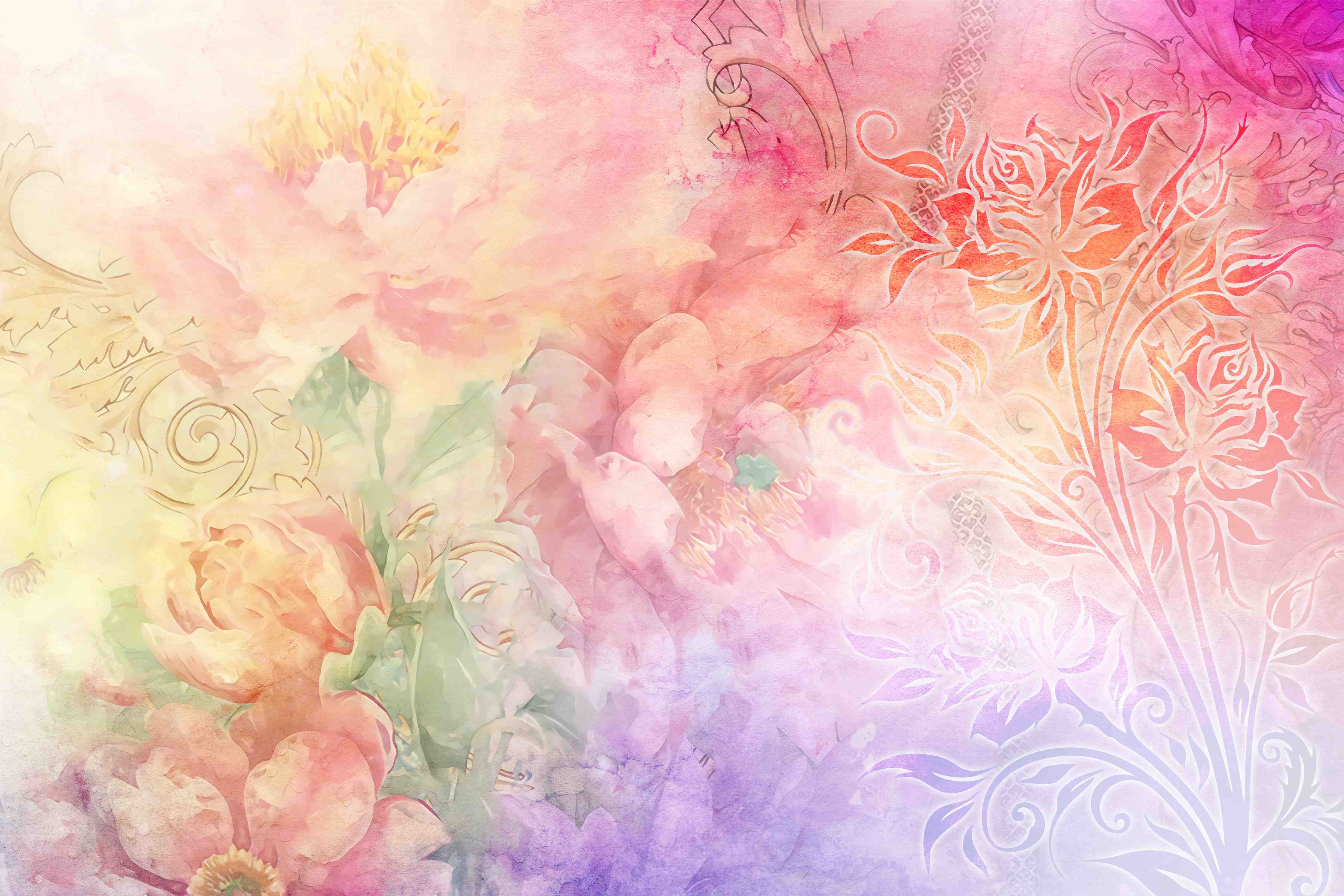 Wandverkleidung Flur-Sanfte Aquarell-Wandkunst mit floralem Motiv