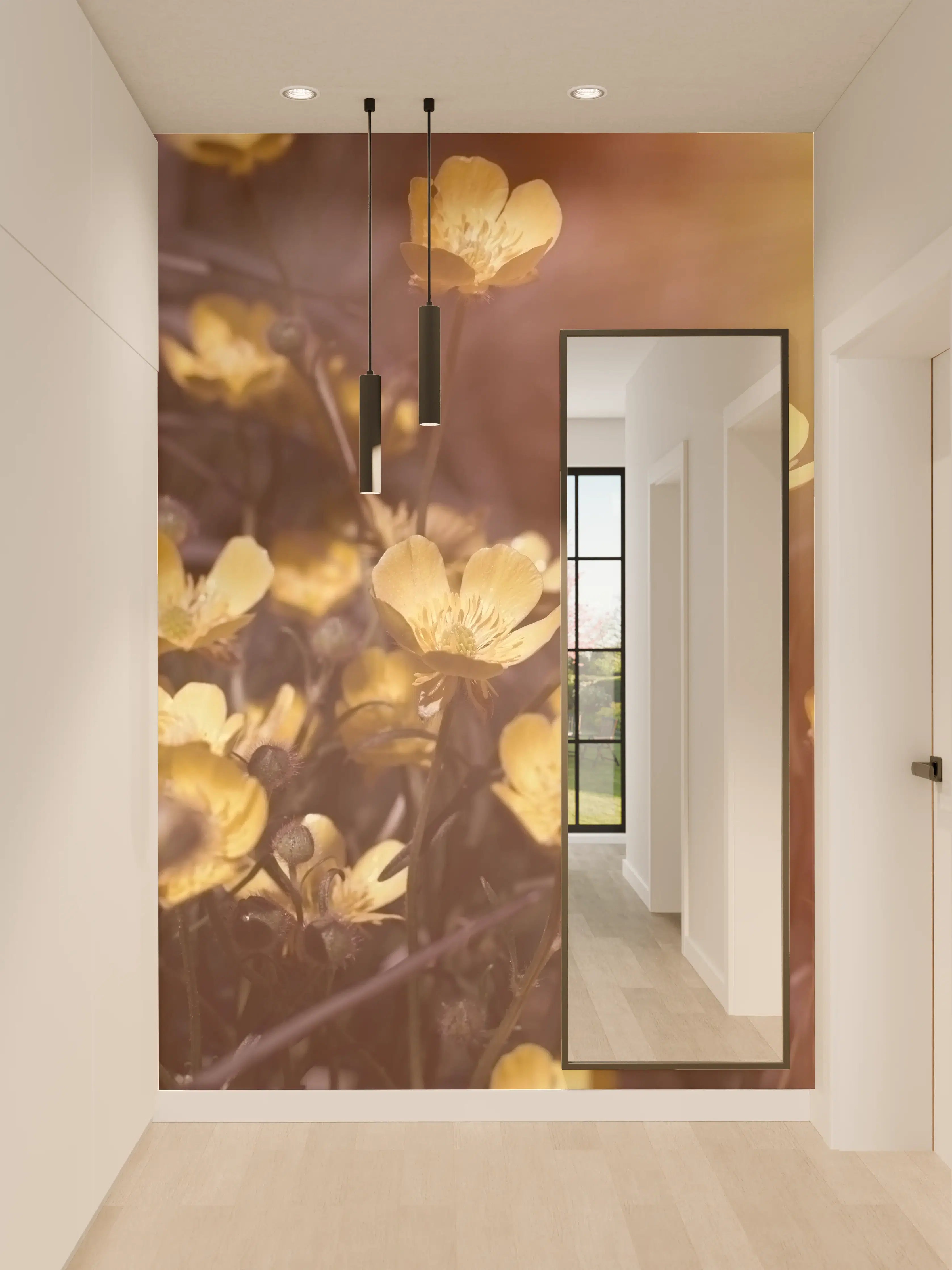 Wandverkleidung Flur - Sanfte Blumen im Sonnenlicht