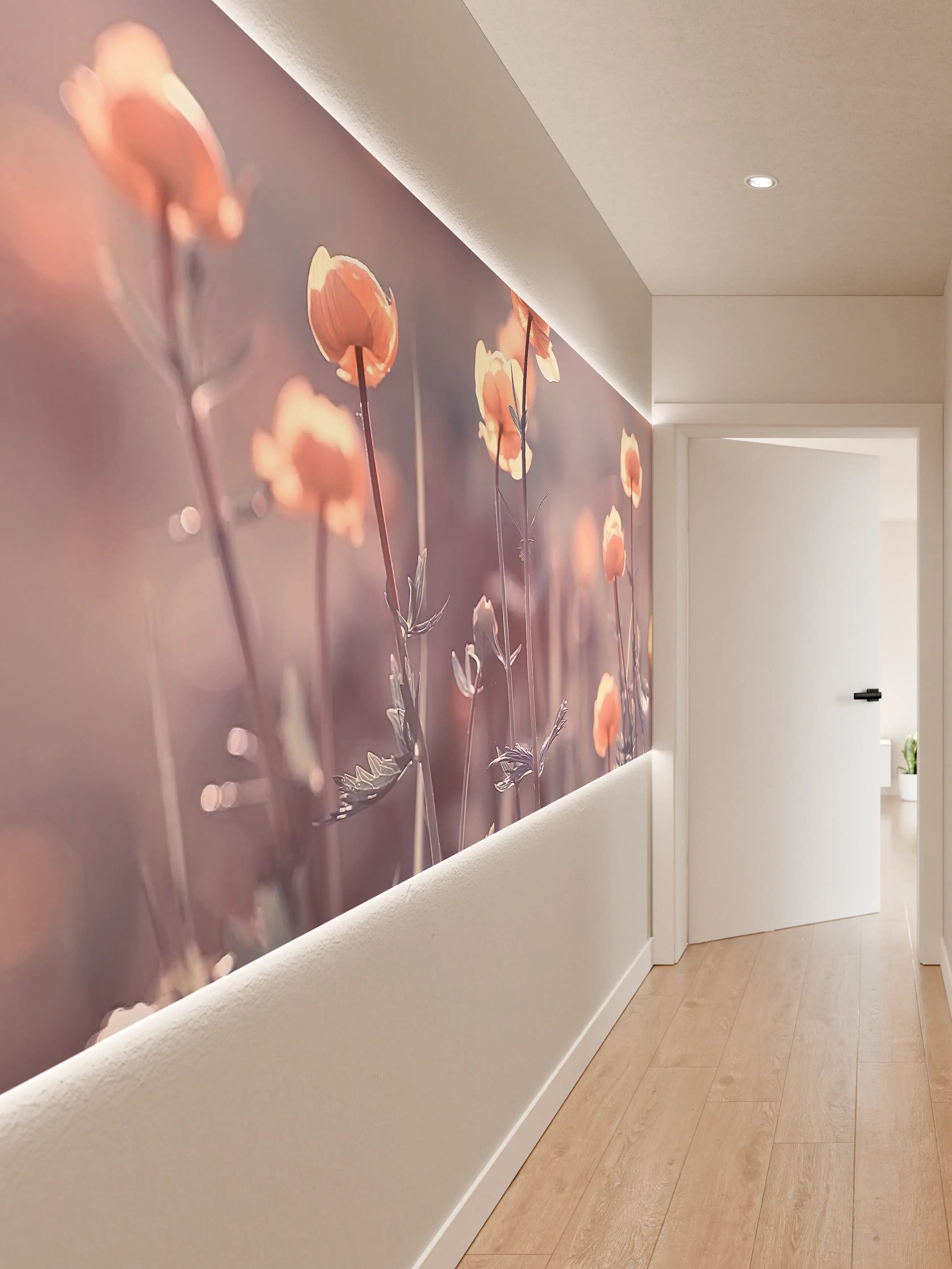 Wandverkleidung Flur - Sanfte Blumen in zarten Tönen