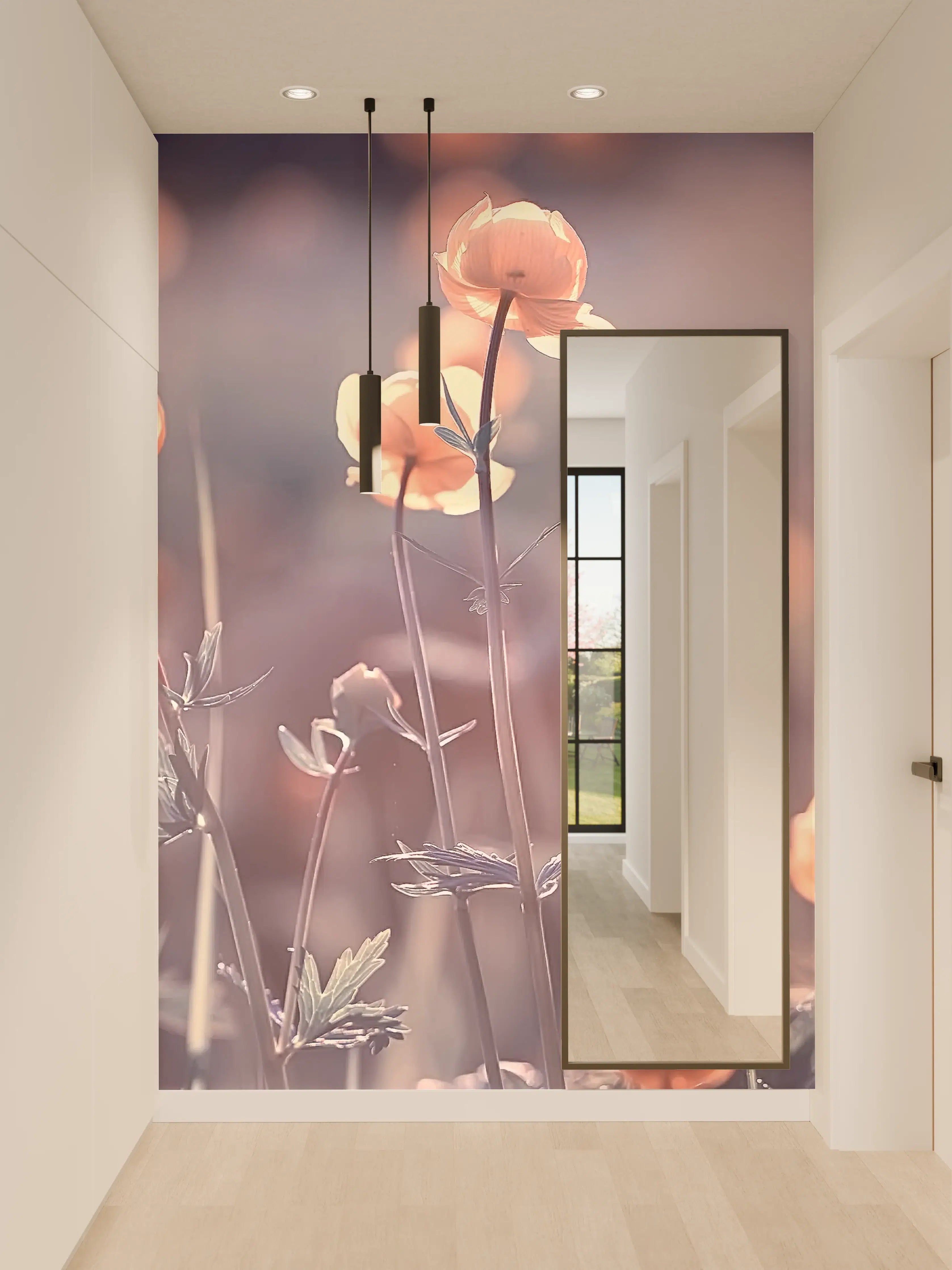 Wandverkleidung Flur - Sanfte Blumen in zarten Tönen