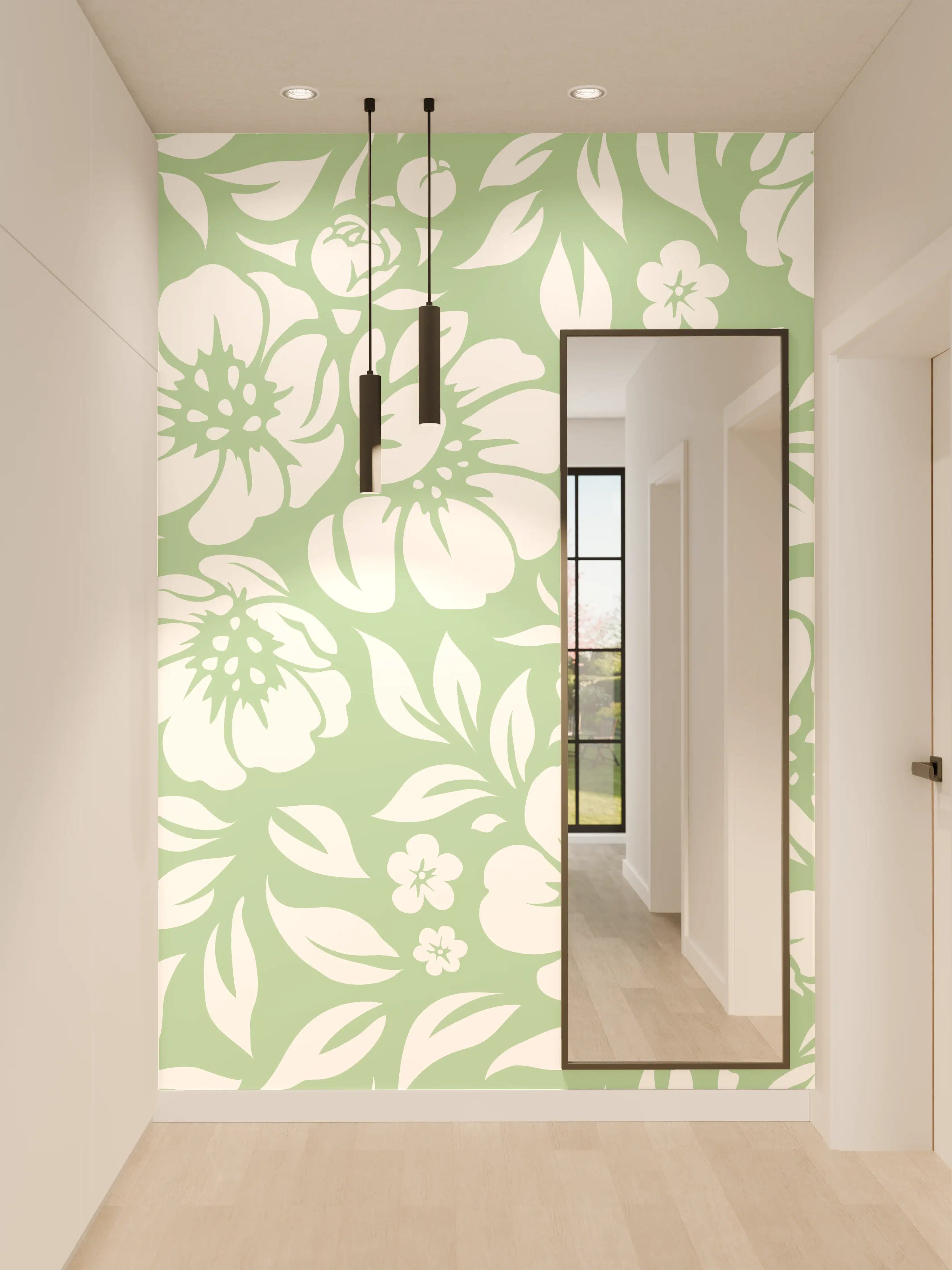 Wandverkleidung Flur - Sanfte Blumenmuster in Grautönen