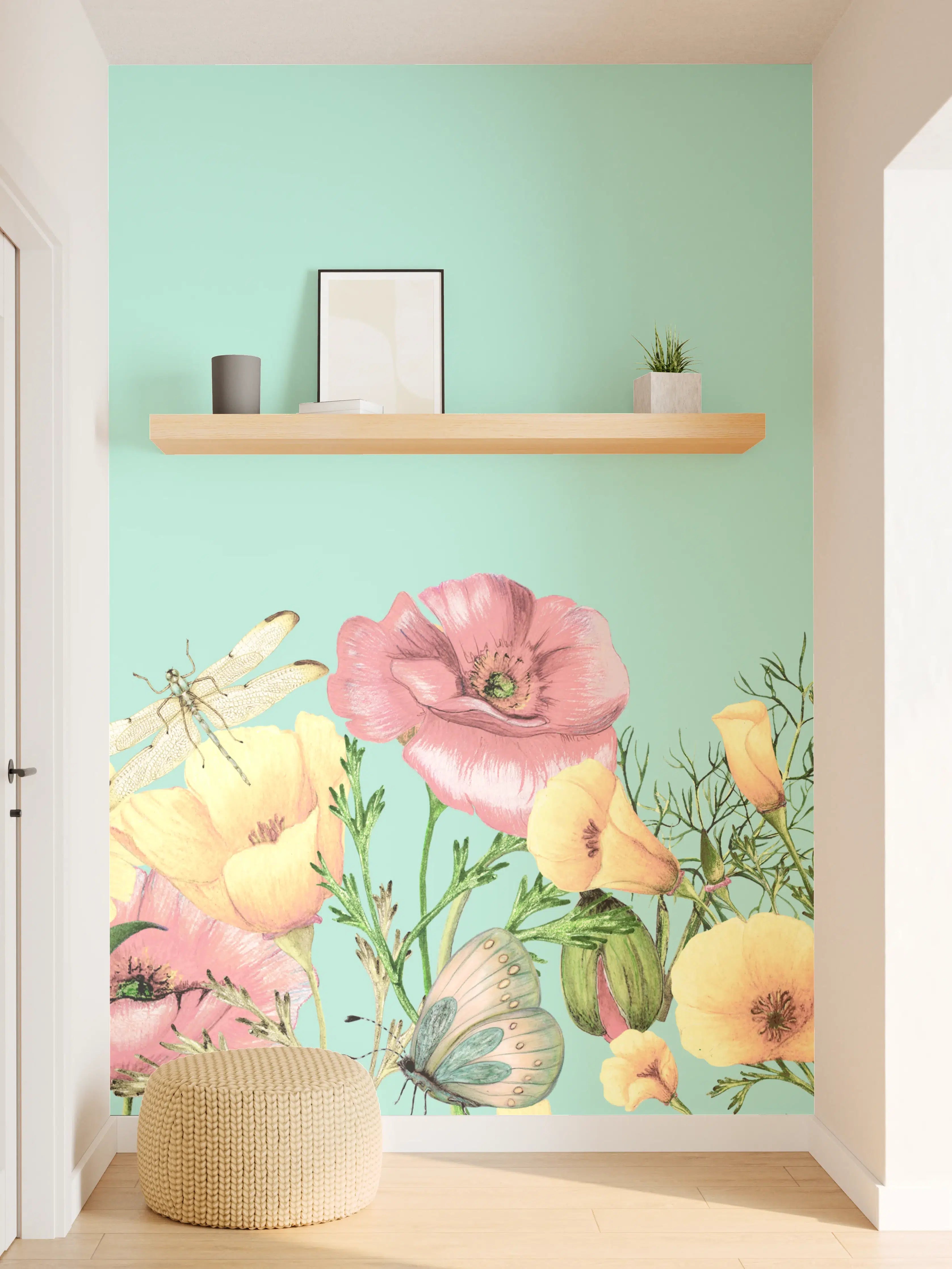 Wandverkleidung Flur - Sanfte Grautöne im Blumendesign