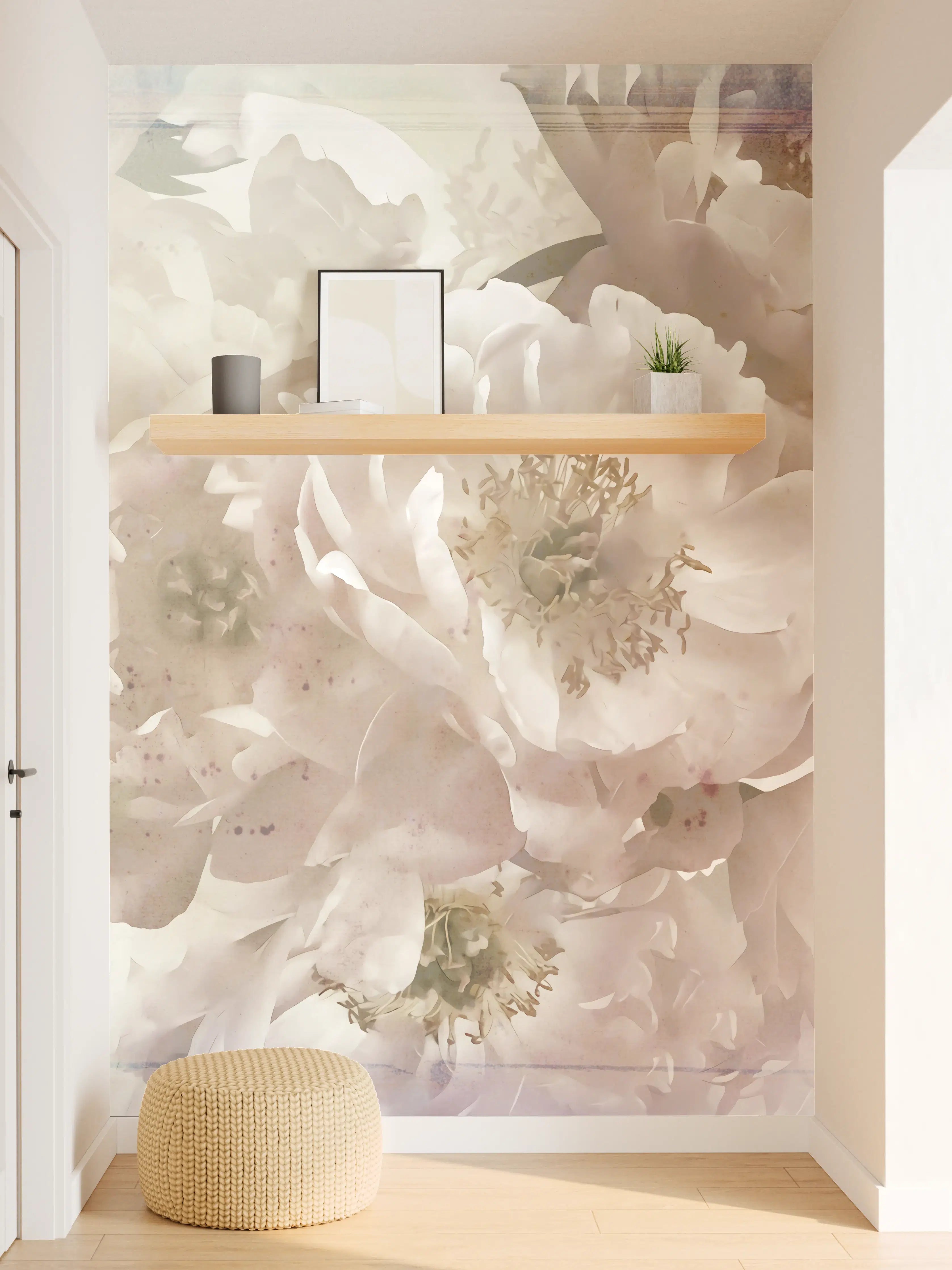 Wandverkleidung Flur - Sanfte Grauweißblumen im Wasser