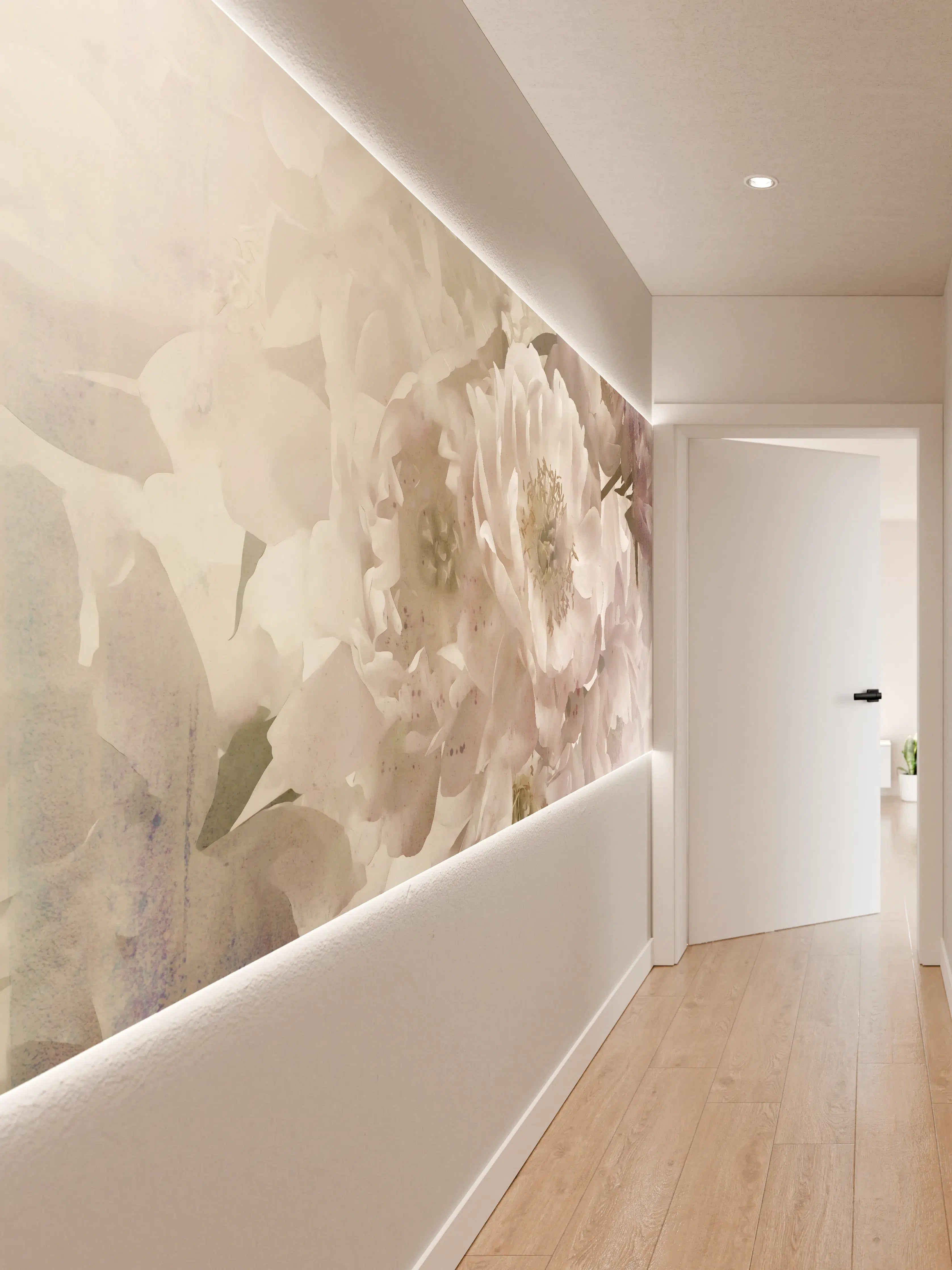 Wandverkleidung Flur - Sanfte Grauweißblumen im Wasser