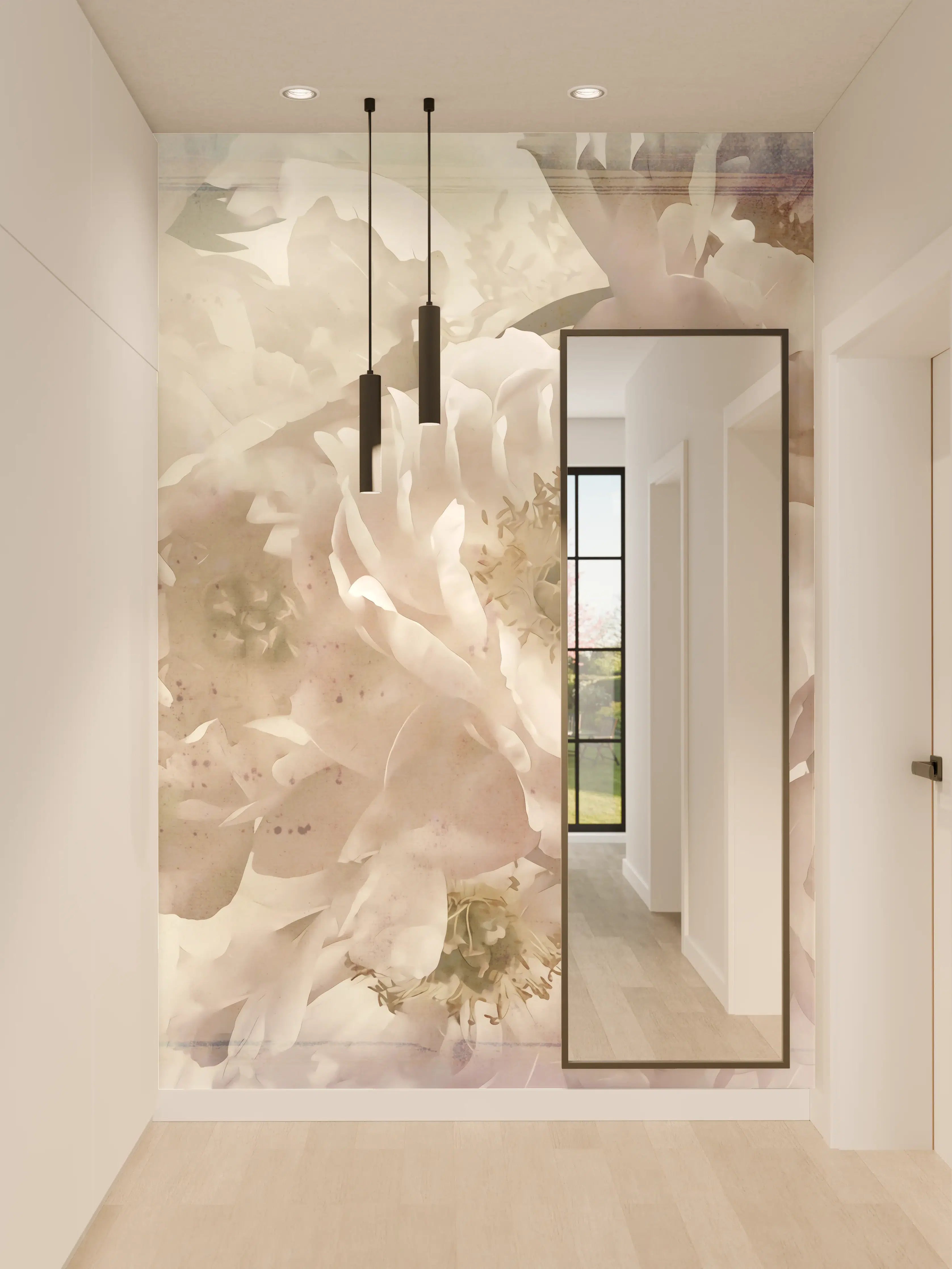 Wandverkleidung Flur - Sanfte Grauweißblumen im Wasser