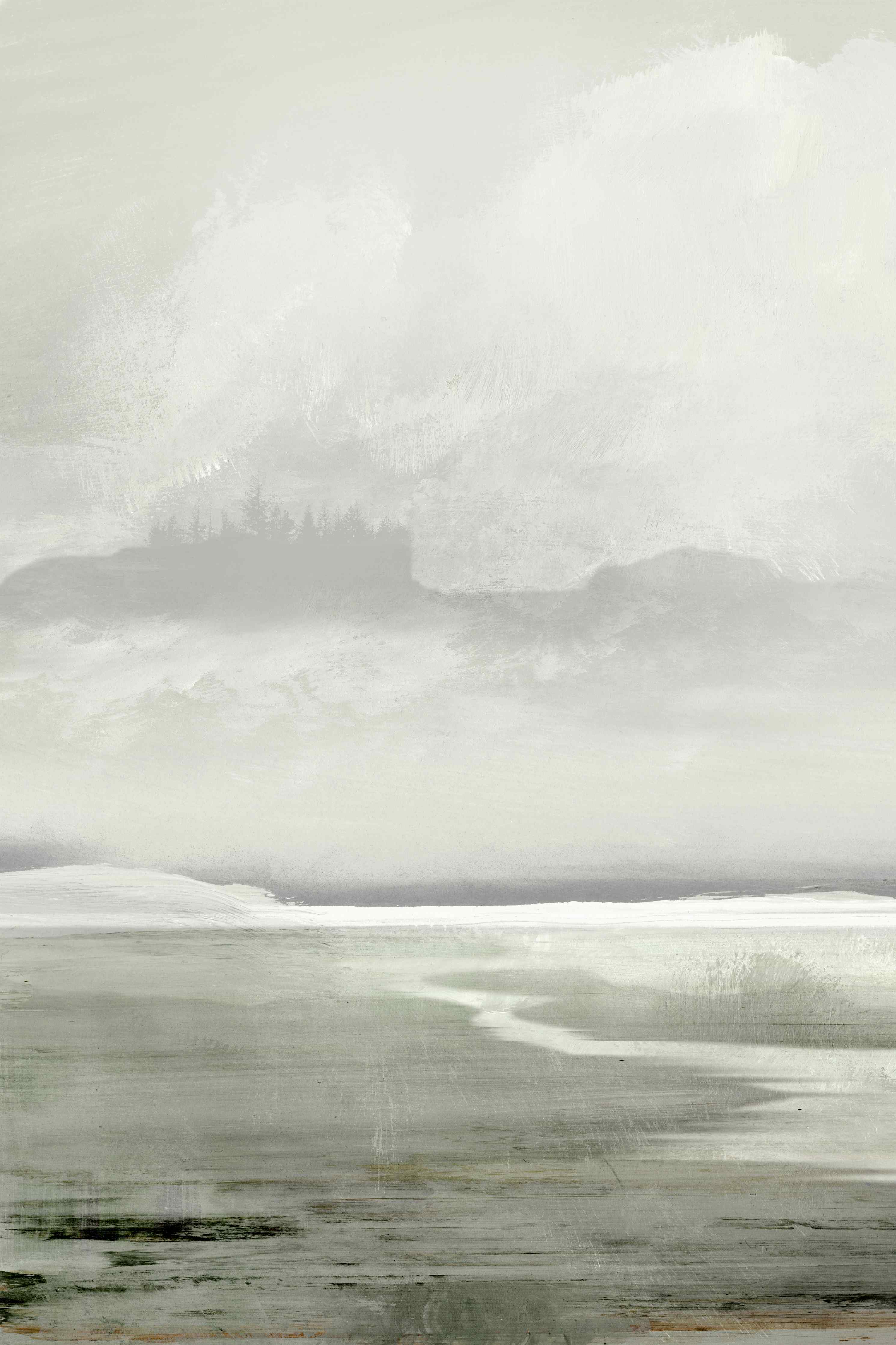 Wandverkleidung Flur-Sanfte Meereslandschaft in Grau und Weiß