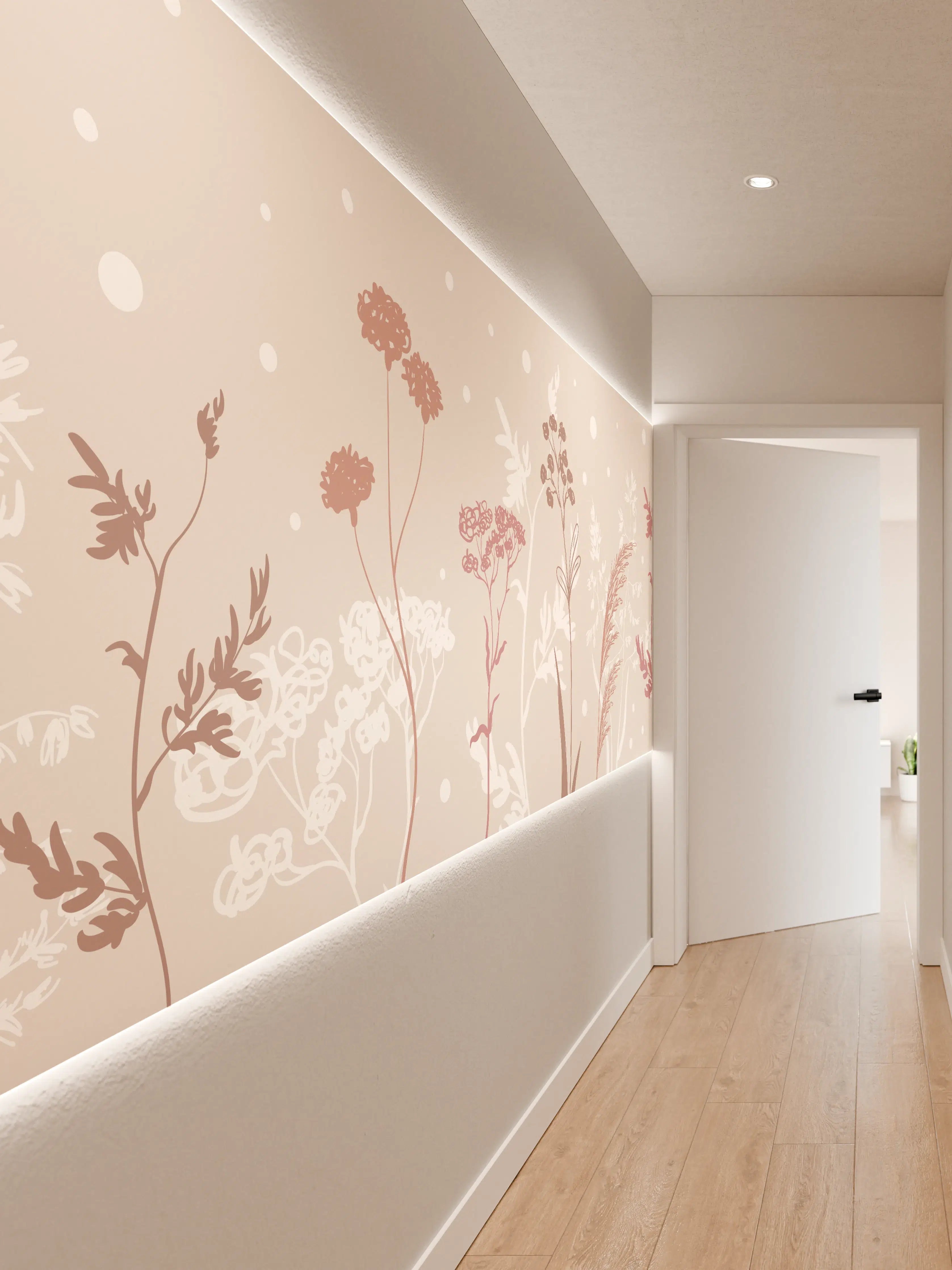 Wandverkleidung Flur - Sanfte Pastell-Blumen-Illustration