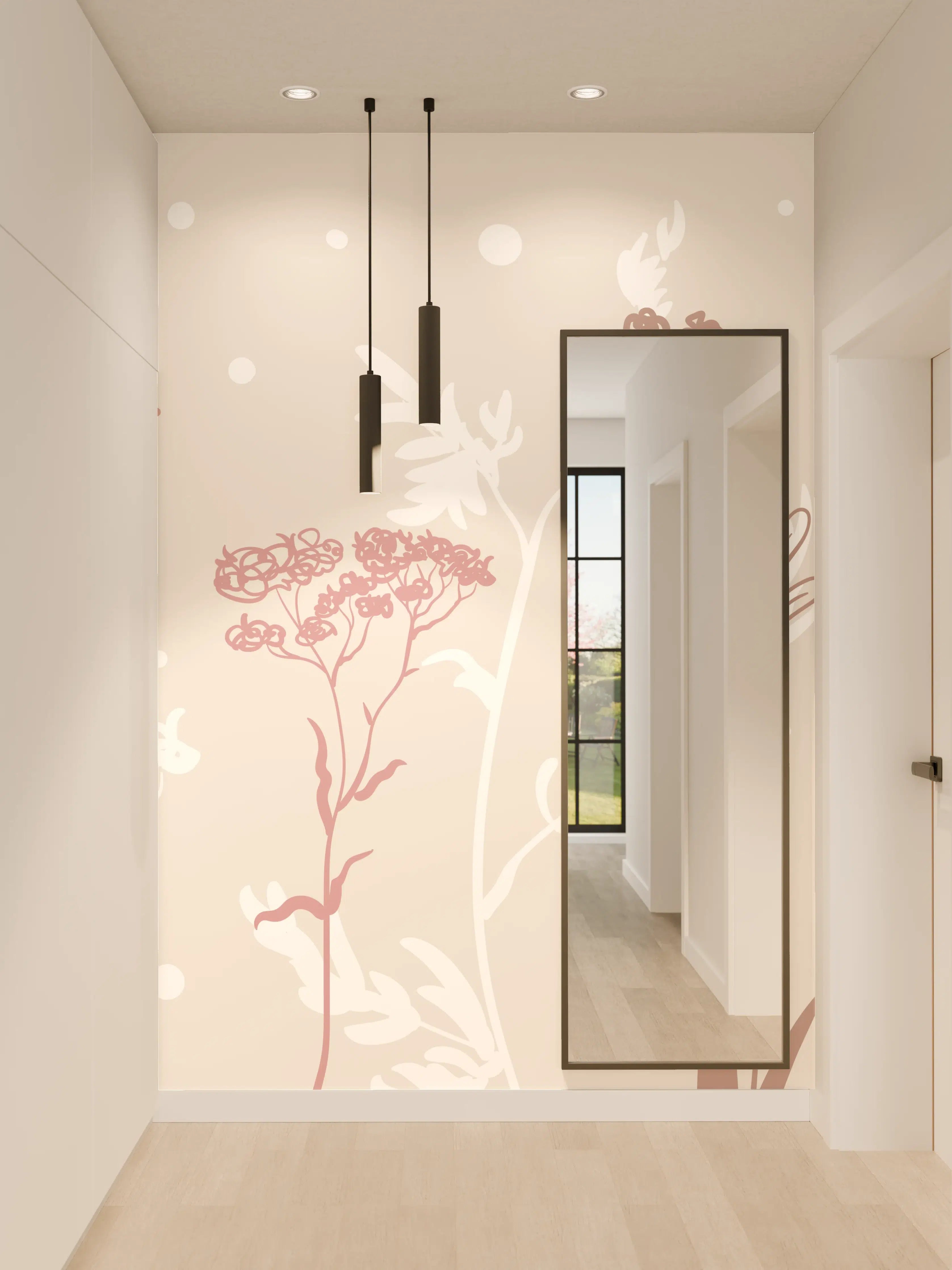 Wandverkleidung Flur - Sanfte Pastell-Blumen-Illustration