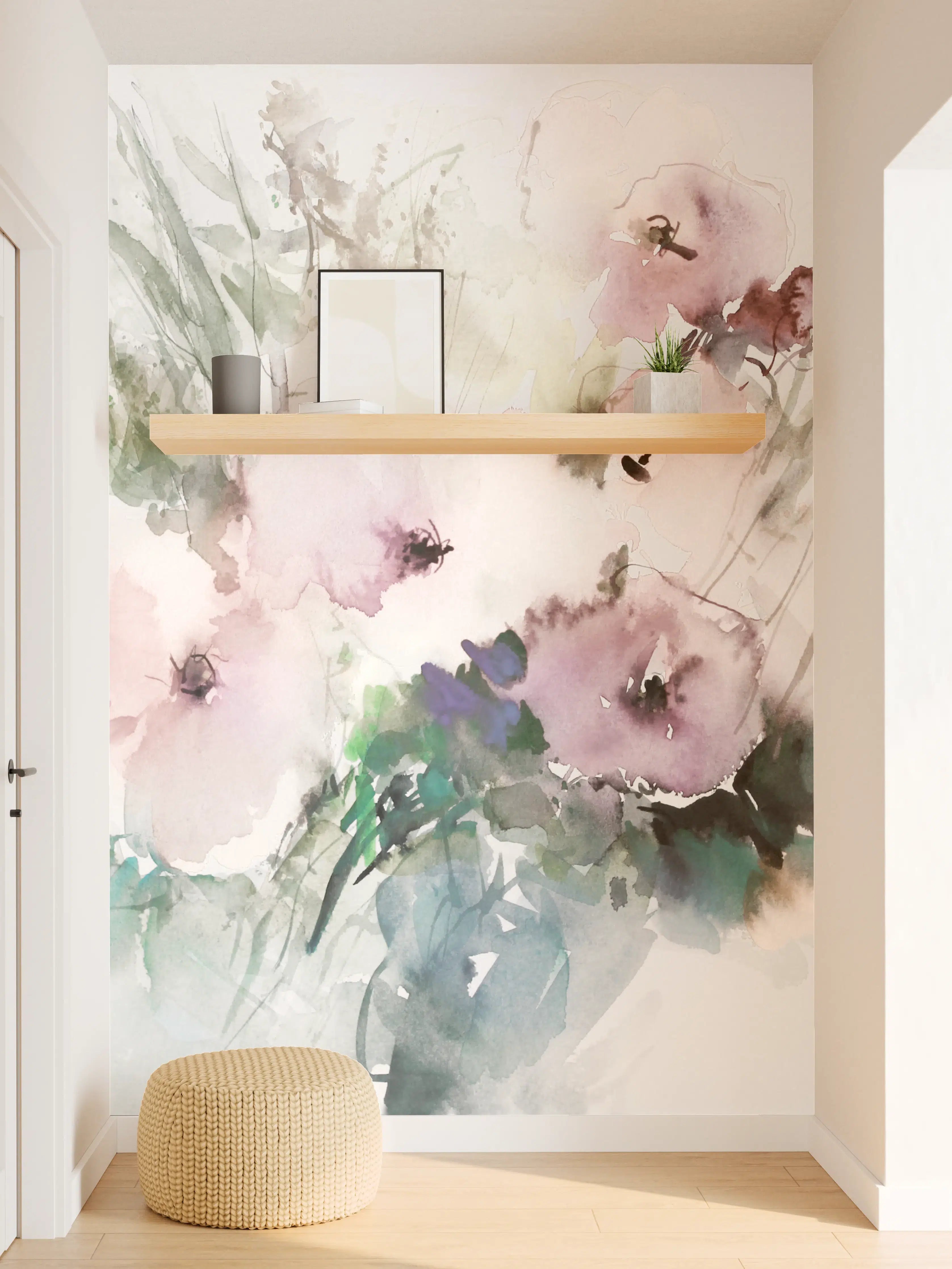 Wandverkleidung Flur - Sanfte Wasserfarben-Blumenwelt