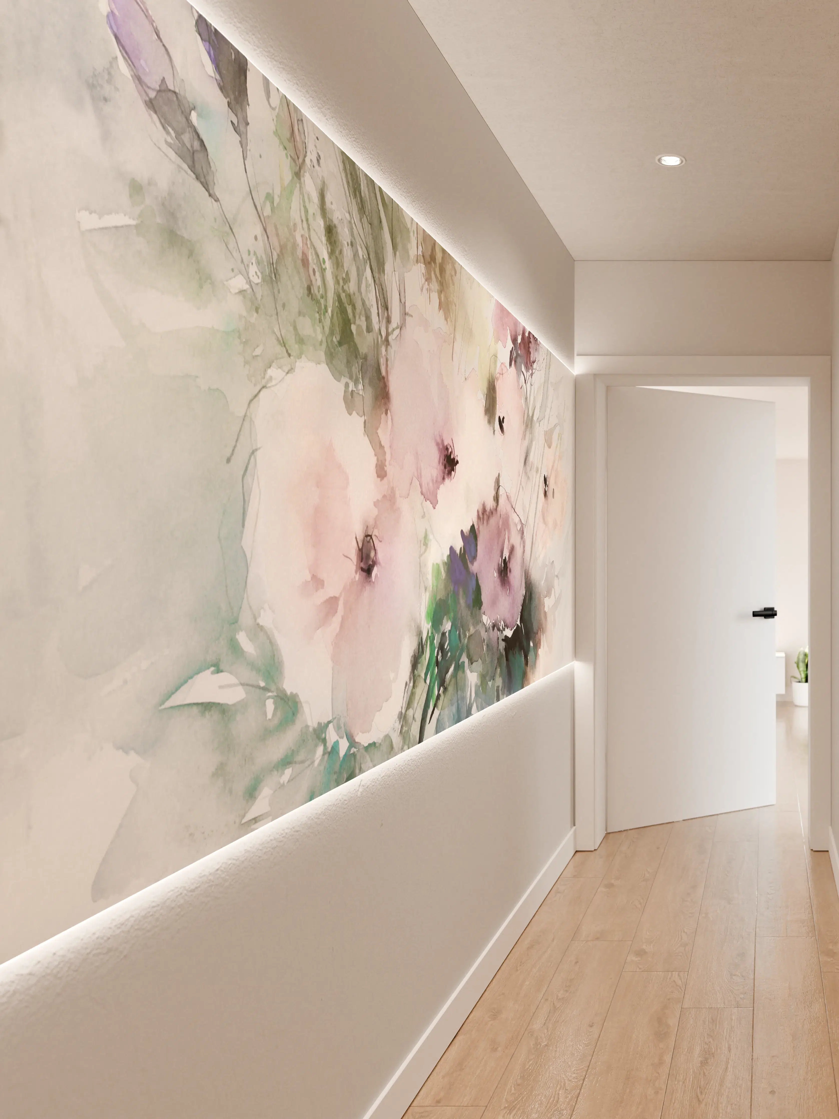 Wandverkleidung Flur - Sanfte Wasserfarben-Blumenwelt