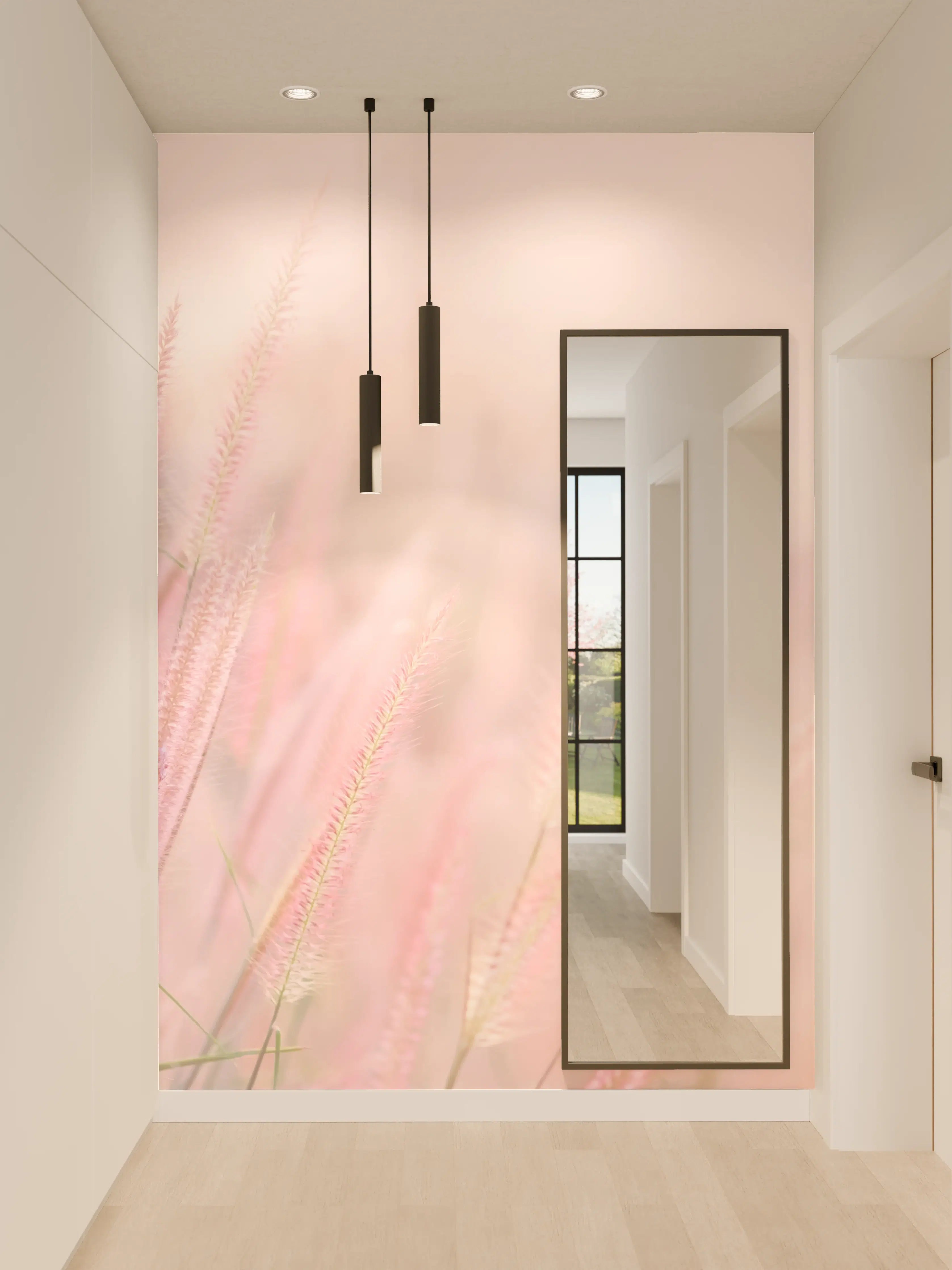 Wandverkleidung Flur - Sanfte rosa Gräser im Morgengrauen