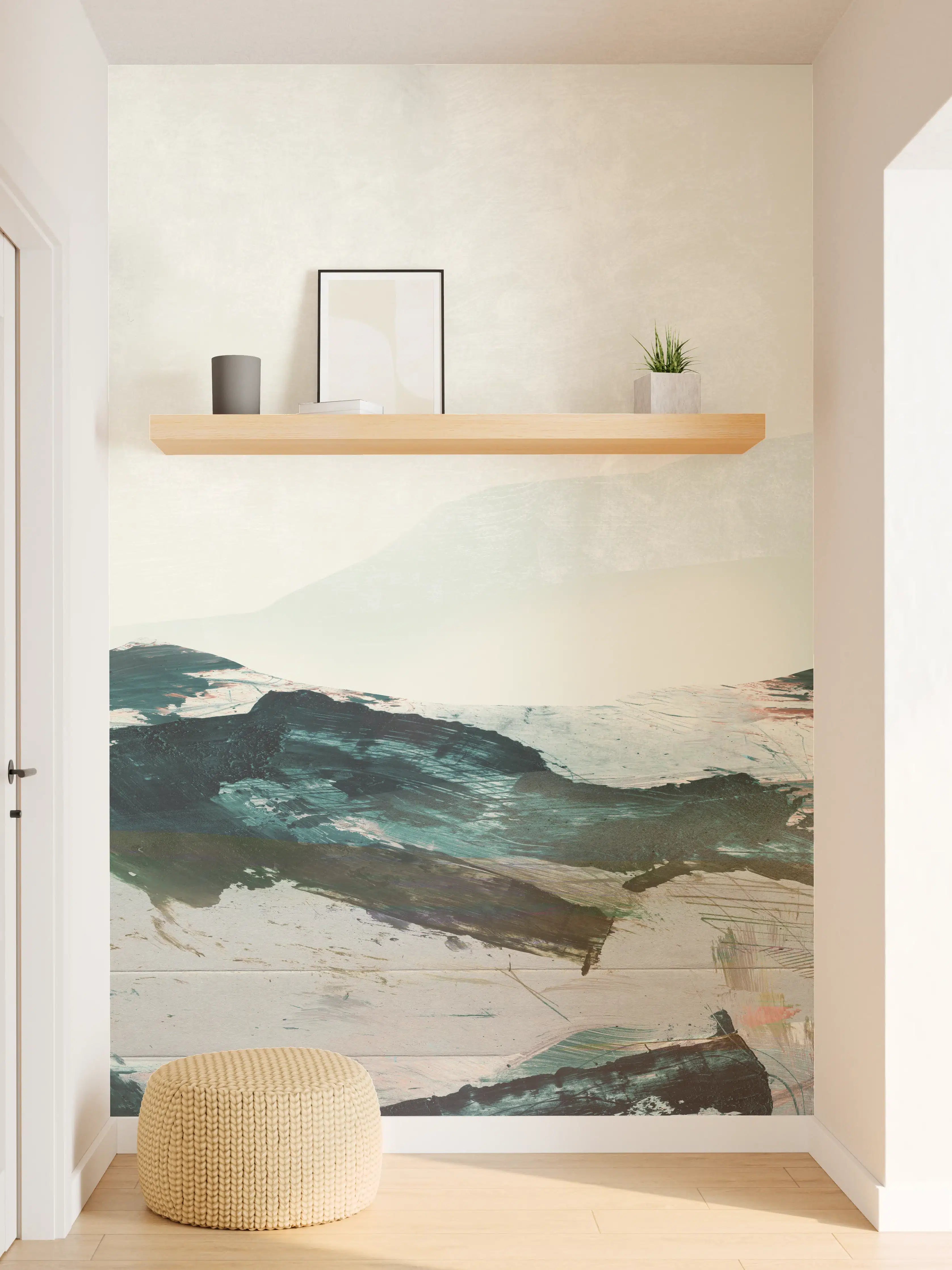 Wandverkleidung Flur - Sanfter Grau-Untergang am weißen Meer