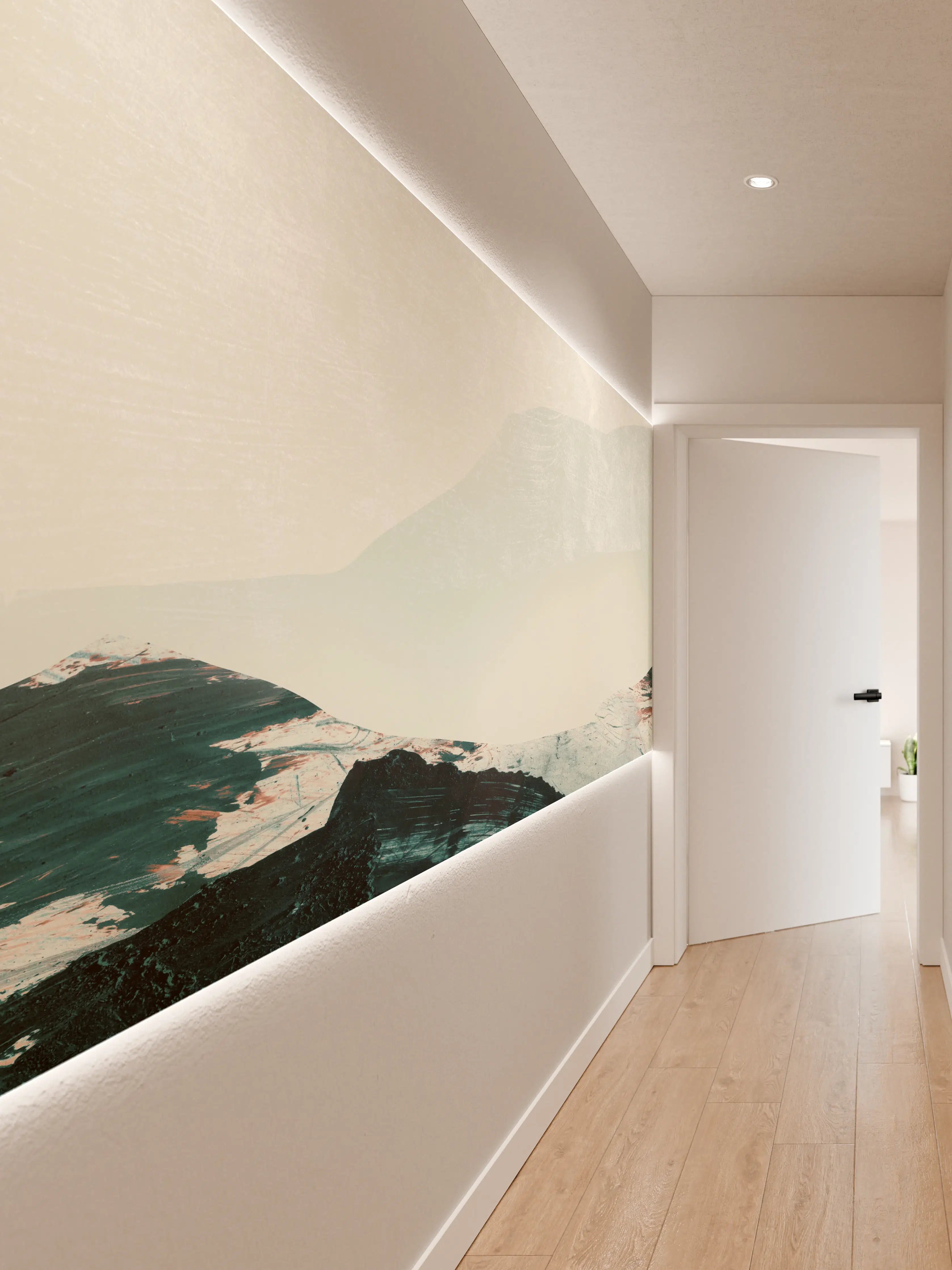 Wandverkleidung Flur - Sanfter Grau-Untergang am weißen Meer