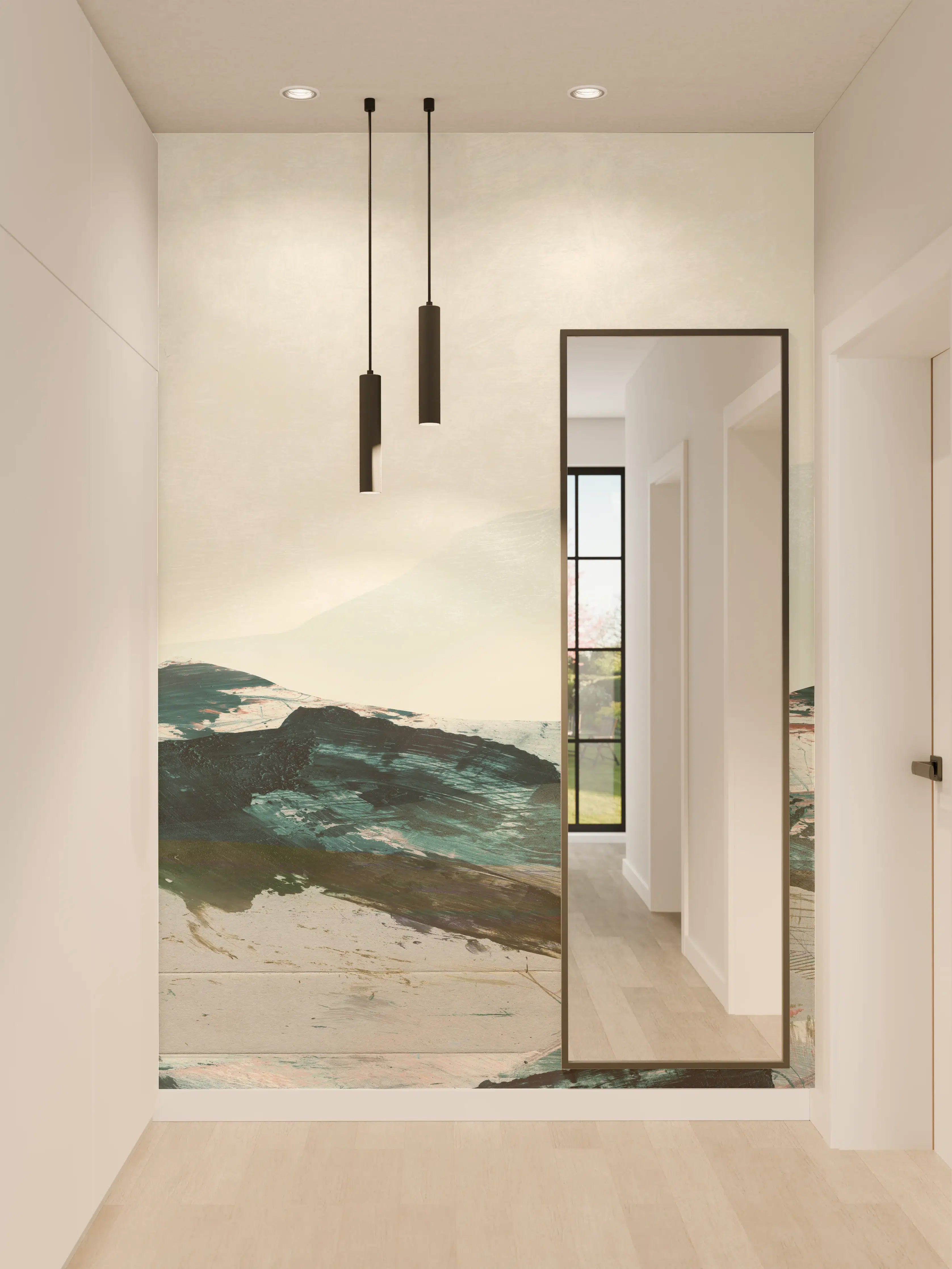 Wandverkleidung Flur - Sanfter Grau-Untergang am weißen Meer