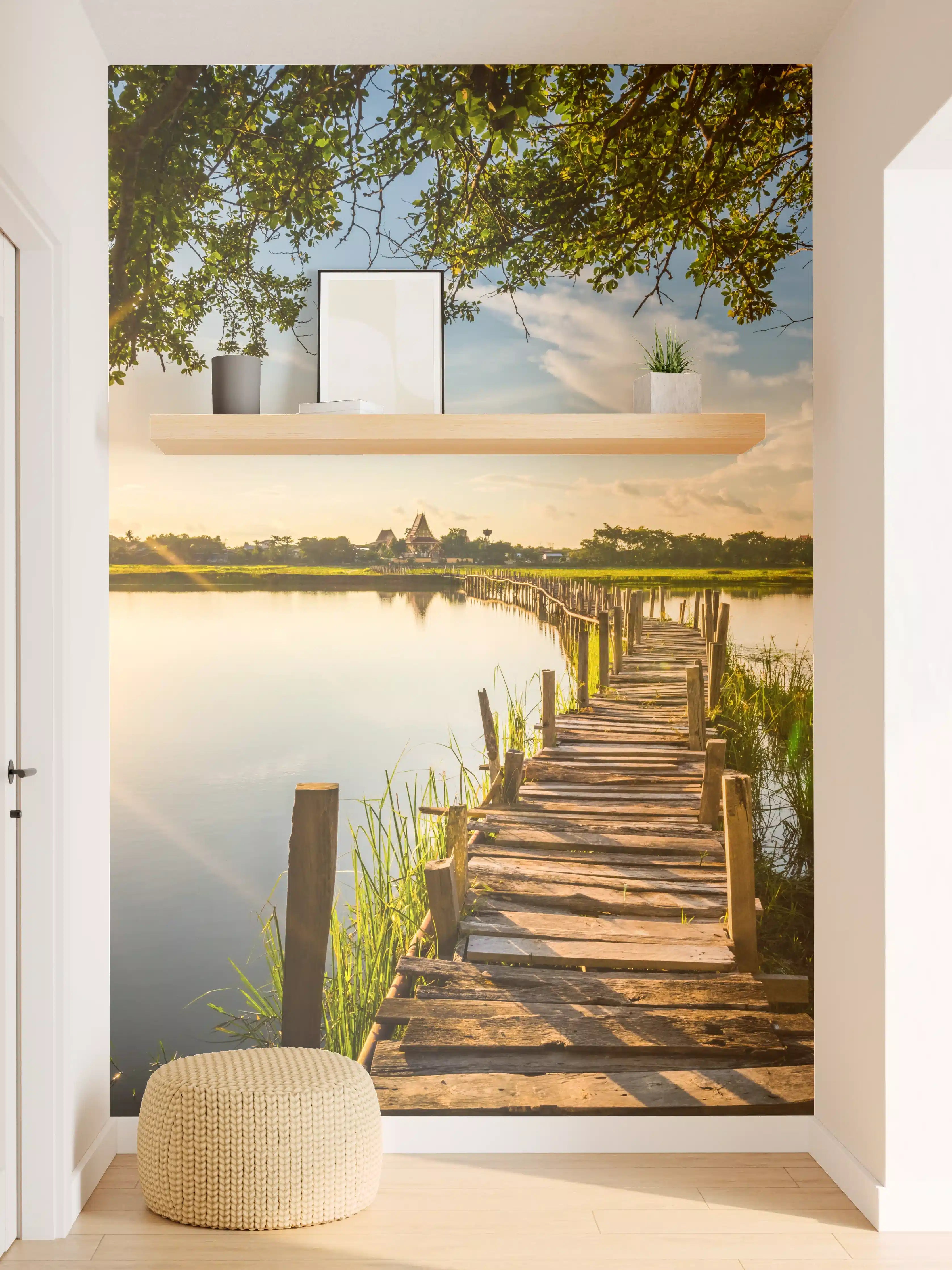 Wandverkleidung Flur - Sanfter Grauschleier am Wasserabend