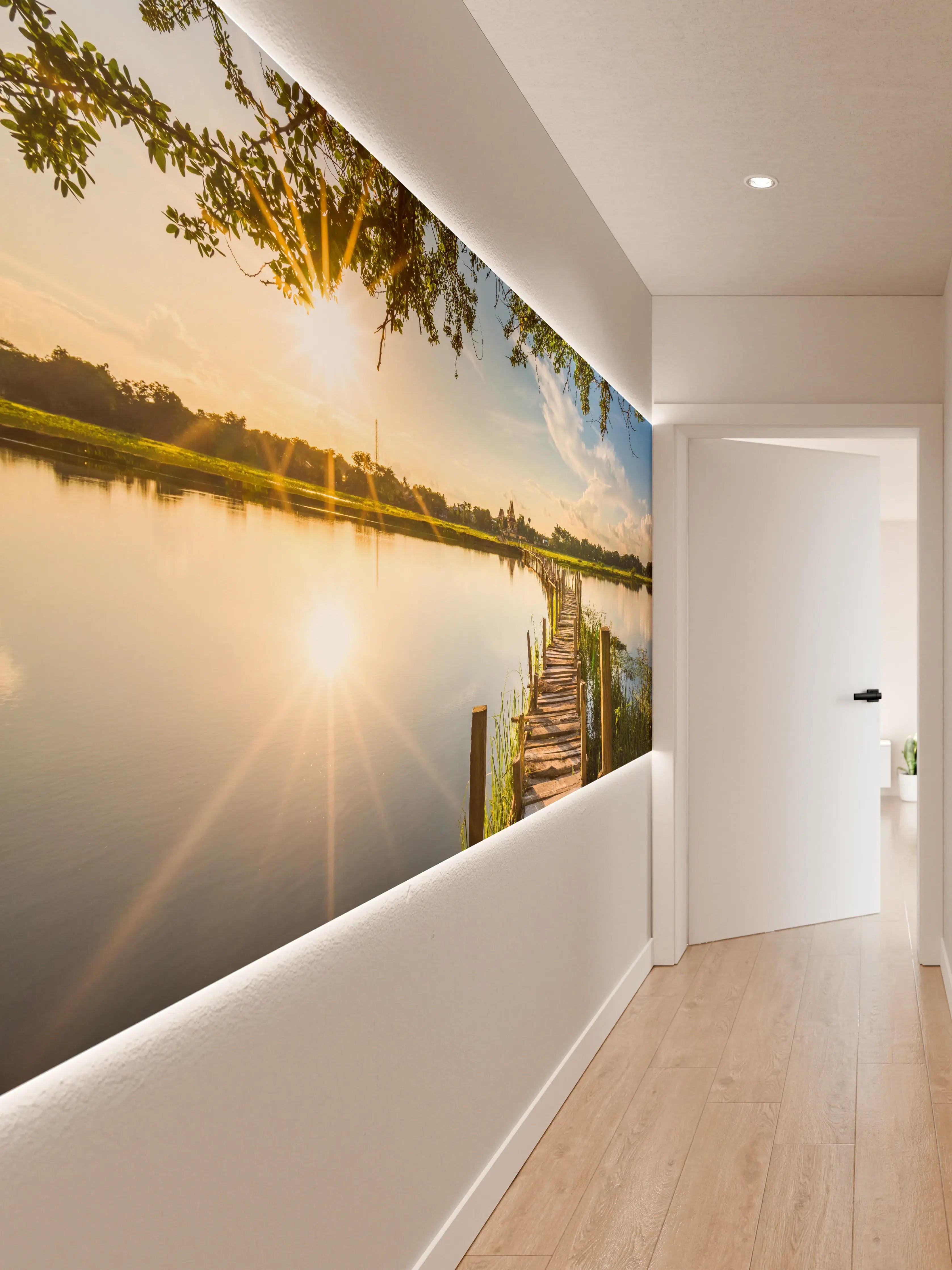 Wandverkleidung Flur - Sanfter Grauschleier am Wasserabend