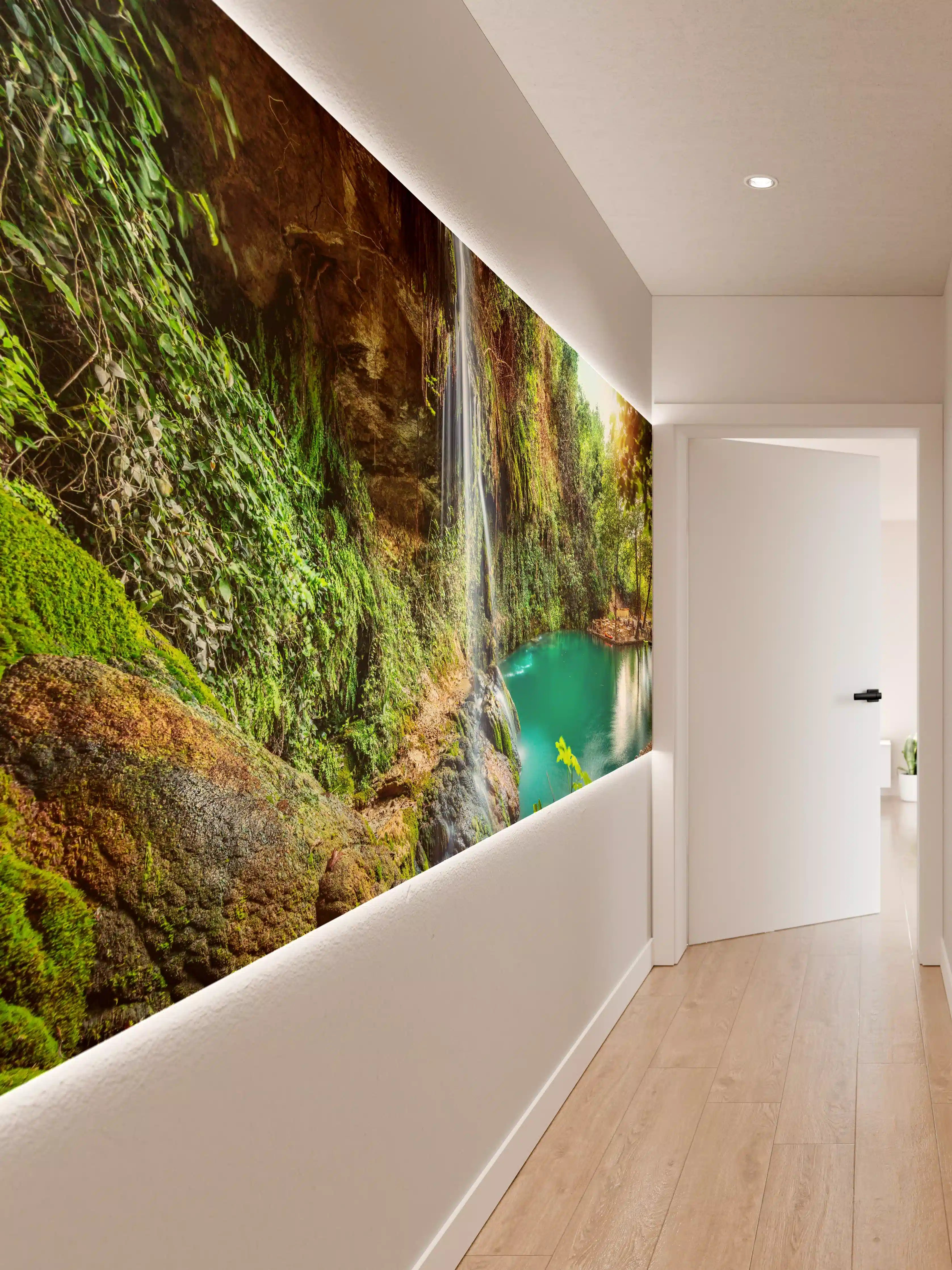 Wandverkleidung Flur - Sanfter Grauwasserfall im Morgengrau