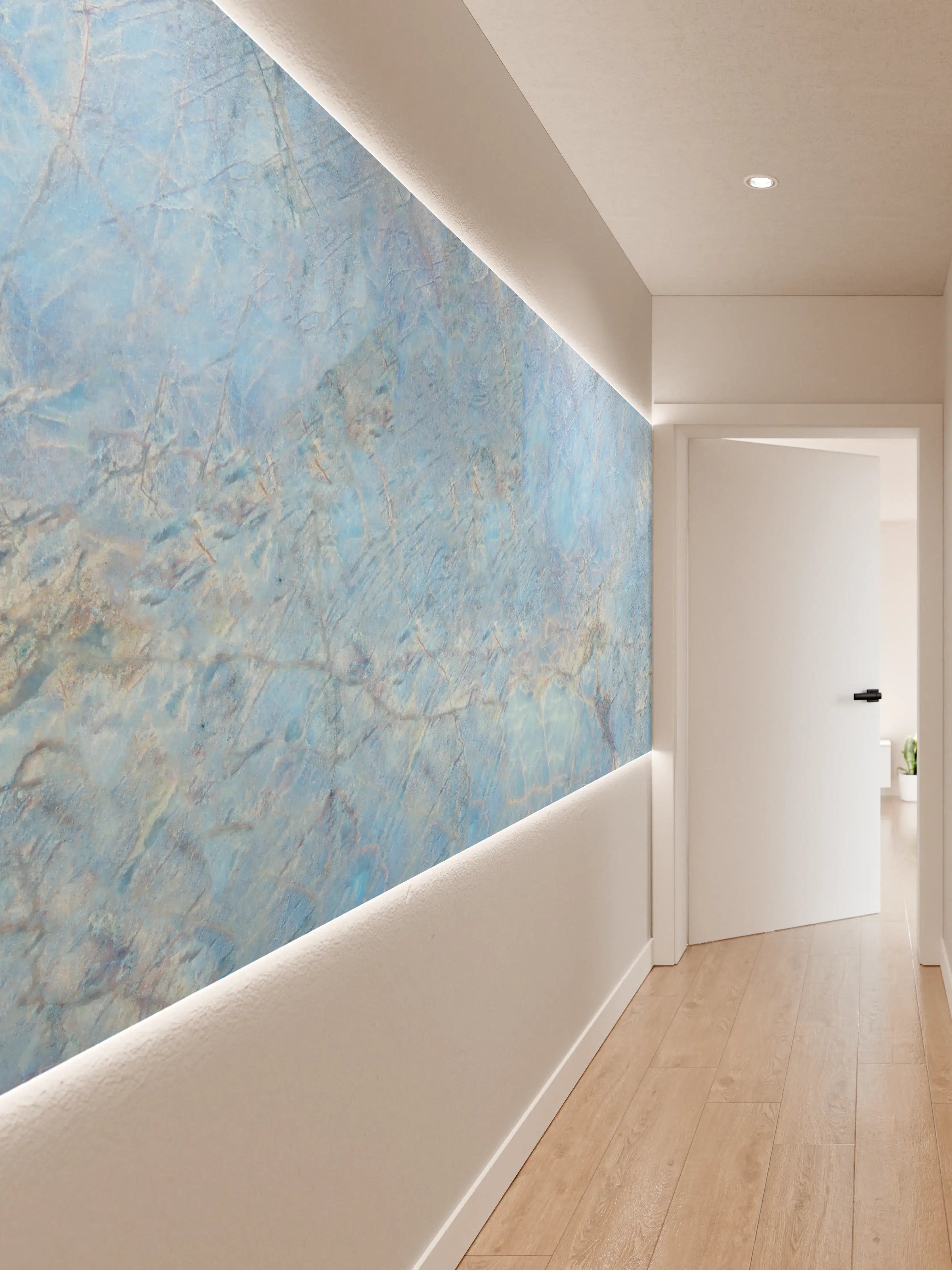 Wandverkleidung Flur - Sanfter Himmel in Grau- und Blautönen